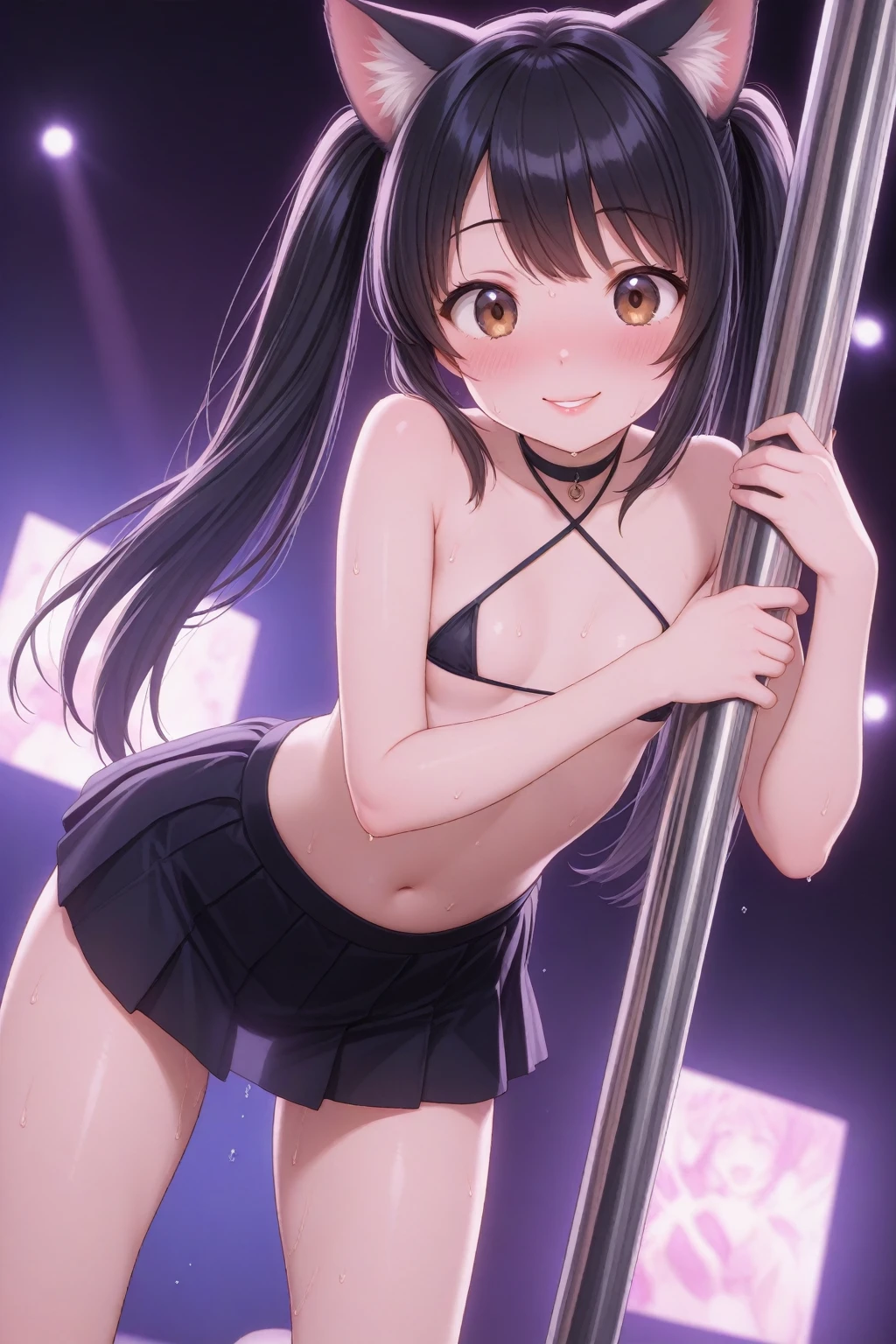 Highest quality,masterpiece,Rock singer,Dark silver hair,Live Stage,Radical Slingshot Swimsuit,Small live music venue,Leg spread