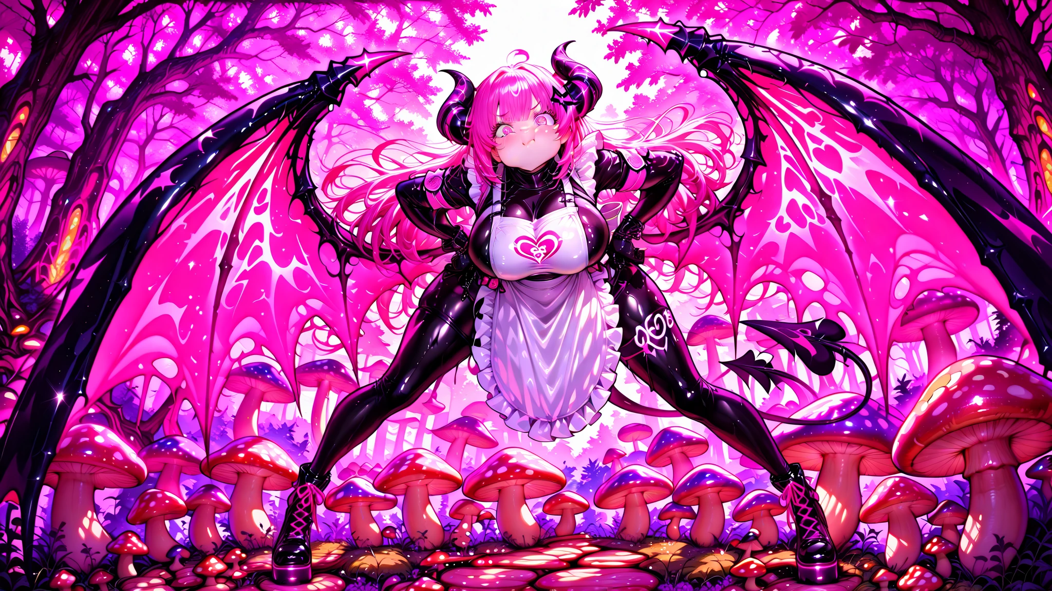 Sakuroma, wet lace , Hand in , ashamed,Very excited, thicc,  cute, hight details, , happy, , , perverted face,  smile, fangs, moth wings, four arms, heart eyes, in the room,