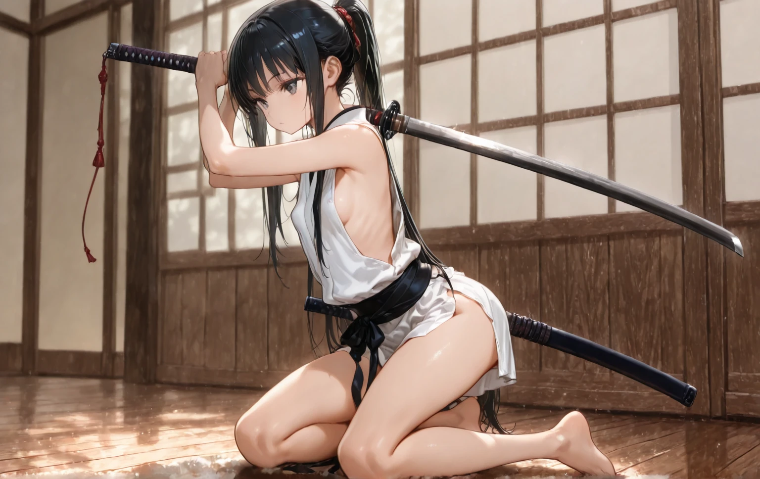 Sexy anime maid on a leash  