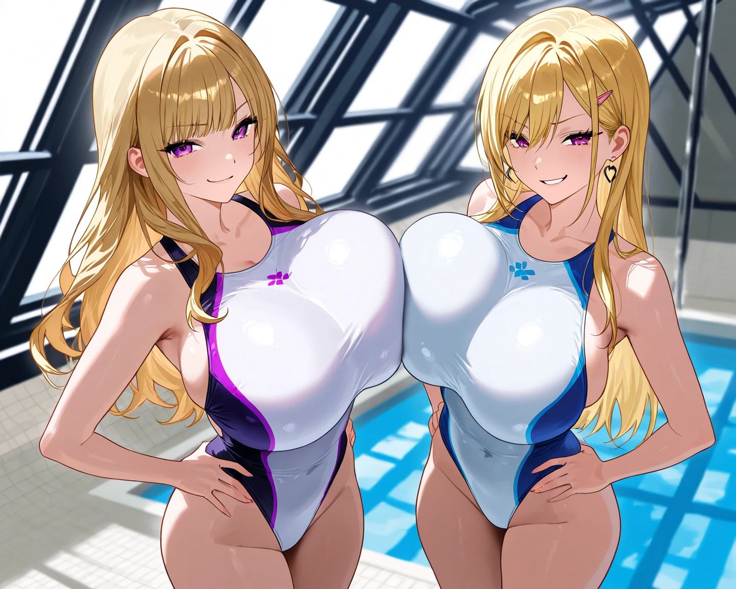 Anime - Style illustration of two women in lingersuits posing for a photo, Artgerm and Genzoman, Extremely detailed ArtGerm, Range Murata and Artgerm, ArtGerm Style, IG Model | Artgerm, Wlop and Artgerm, Artgerm and Rossdraws, Artgerm. Anime illustration, bottom angle, hot, big tits, wide hips, thick thighs