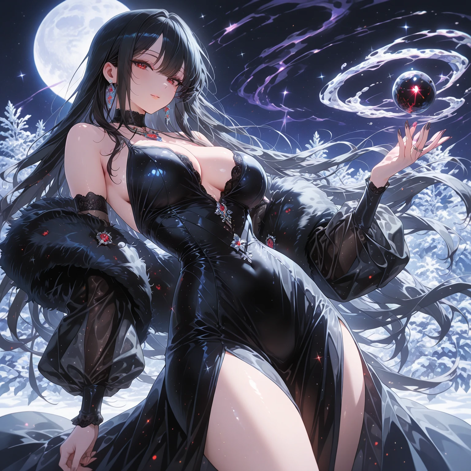 Fox ears，From the ceiling, Dim Lights, Dark atmosphere, Oil painting style, Vibrant colors, Passionate. (best quality, high resolution, Super detailed, actual:1.2), net, Trapped, Exquisite  features, Black long hair，fear in her eyes. Half of the body is ,(gag:1.4),