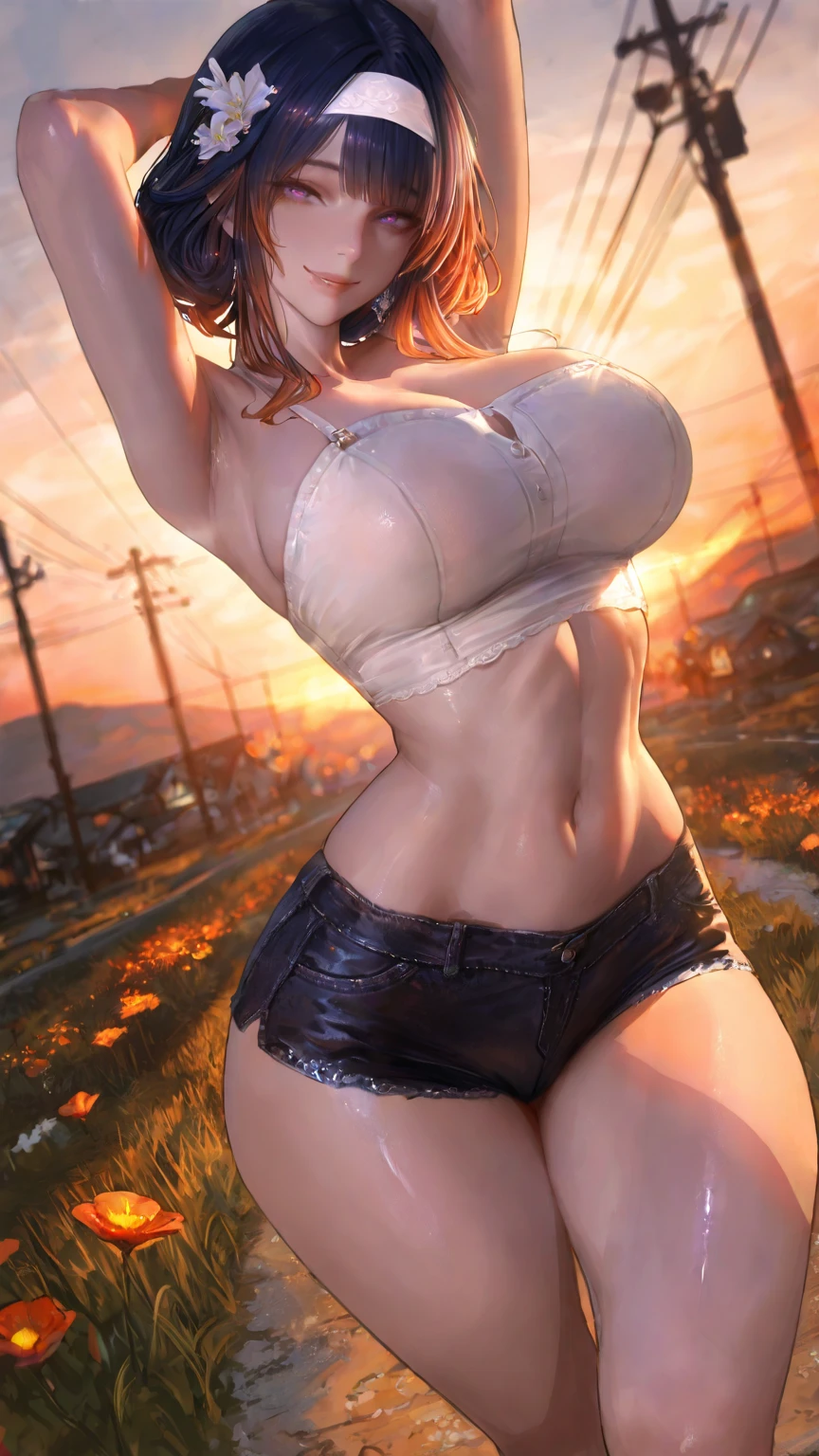 1 female，45 years old，Large Breasts，Long legs，Big breasts and thin waist， 照片曝Light，（background：In the woods，Rainforest，In the summer，Strong wind） She has short and long silver hair，，curls，Red lips，stand up，Front view， OK， Gloomy sky，（（（masterpiece），（Highly detailed CG Unity 8k wallpaper），最OK质量，Light，详细background，Beautiful blue eyes，（Very delicate and beautiful），（Beautiful and detailed description of the eyes），Super detailed，masterpiece，）），face camera，high resolution，Super detailed），Exposing breasts，Exposing ， Convex，，Sexy bulge，Chinese Navy（wear：red baseball jacket，Black collar，Sexy denim shorts