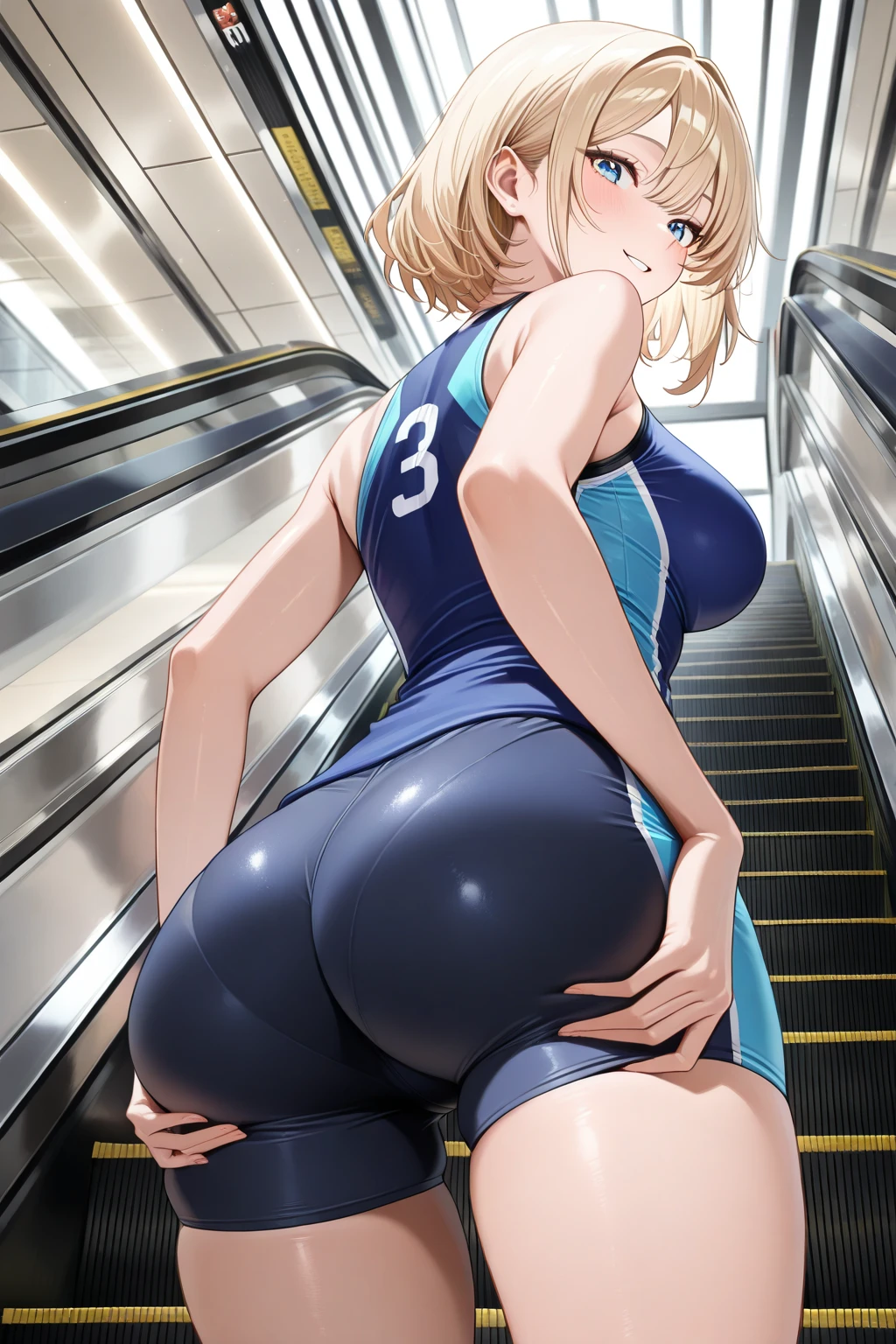 lesbian (with a very tight school suit), big breasts, big thighs,that he has a very sexy physique,que se bese con su novia  que tenga big breasts, big thighs,very sexy body ()that they are kissing in the gym,lesbian love