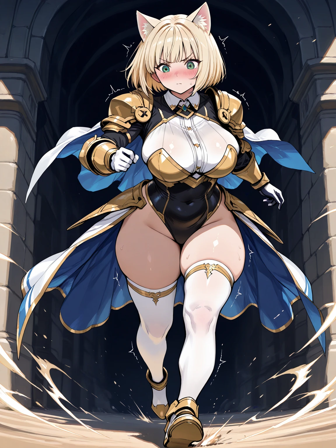 "(masterpiece), best quality, 
1girl, (80s anime style:1.3), (eyelashes:1.5),
(intricate high detailed body:1.2), 
blonde hair, 
(hair between eyes:1.1), (short hair, twin bun:1.1), 
blue eyes, (detailed pupils:1.1), 
(curvy body:1.2), (:1.1), 
light smile, open mouth, 
(lace body suit:1.2), (pantyhose:1.3), 
(knight armor, armored boots, capelet:1.2), 
(earrings:1.1), crown, 
standing, 
(full body:1.1), 
(simple white background:1.2)"