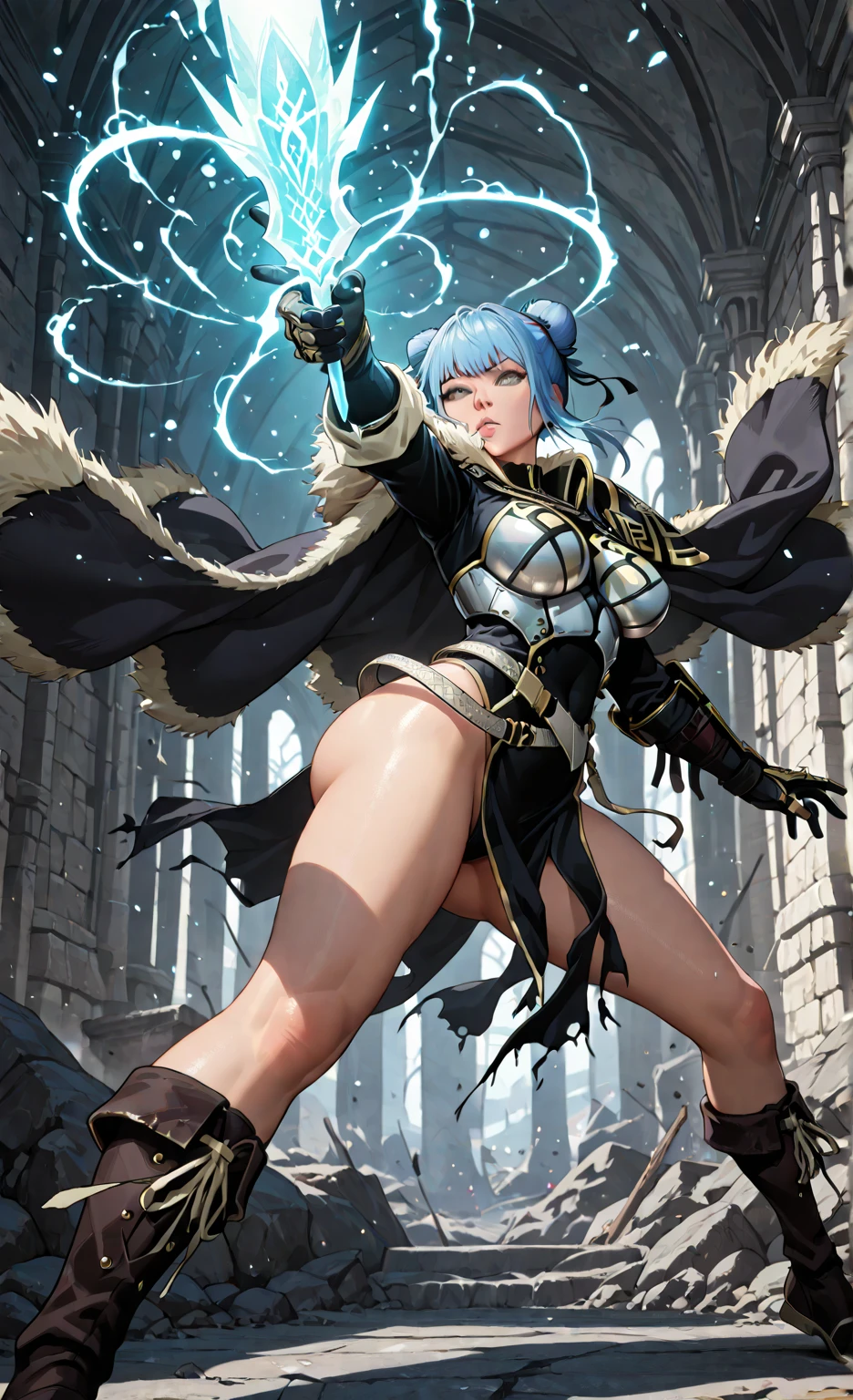 (Photorealistic:1.8, highest quality:1.8,8K masterpiece:1.8,High resolution,Mastepiece:1.8,RAW Photos,Cinematic lighting、8mm fisheye lens),No split screen,medieval fantasy、Old castle、Remains、(Fight enemies with a sword in hand）、(Pretty girl warrior:1.5)、(Completely naked、combat hair ornament、Sheer cloak、Armored Leotard、Bondage、choker、Knee-high boots、Beautiful ass,Beautiful thighs,Plump nipples,Nipples are visible through the,cameltoe,Slender Abs:1.2),beautiful and detailed eyes:1.7,Beautiful Skin:1.8、(Soryu Asuka Langley)(Character Focus)、Top view、
A rich expression、Gets angry violently、laugh at、Surprised、
(midium Hair:1.2, Beautiful, shining red, blue, white, black and silver hair:1.5)、Sparkling Blue Eyes、Fine Lines