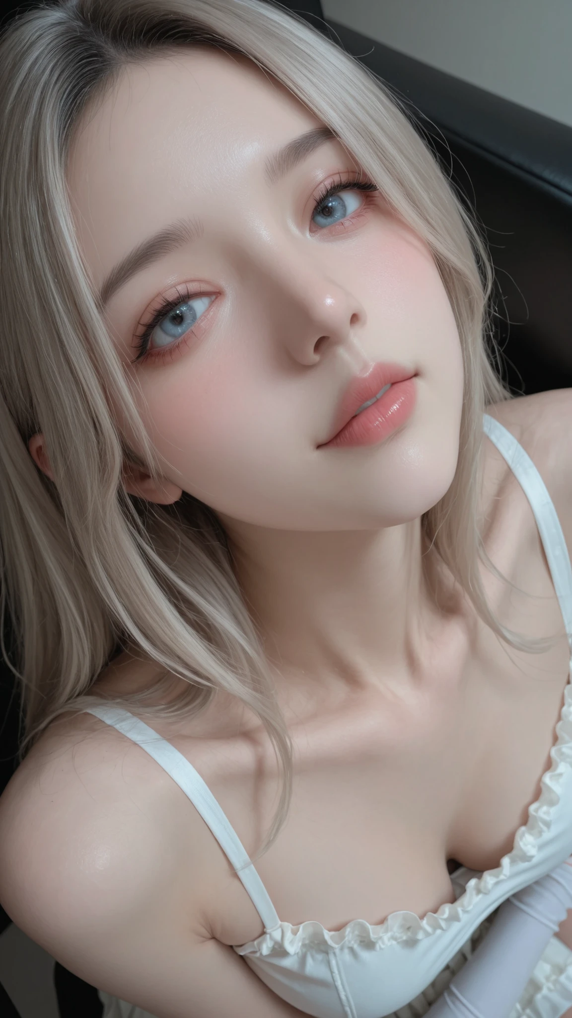 Masterpiece, detailed, high quality, top quality, 特別に演出されたシーン、close up portrait, from chest up, ポニーテールの日本人女が夕日に照らされて光が反射しています、detailed cute k-pop idol face, high resolution beautiful face, stand and spread legs wide, 女性は透明なレインコートを着ています、女性は透明なセクシャルなパンツを履いています、私は女性の大きなレースのブラを見ることができます、女性は見えないパンティを着用しています、 女性はパンストを履いています、女性は白い光沢のあるレスリングブーツを履いています、白い膝当て、too short frill skirt, thick thigh, white gloves, 大きく太い機械を手に持っています、彼女はビルの外の階段を登っています、幾何学的で複雑すぎる模様の壁、白いシロップが付いた肌、背景に光る雲がある、高画質、高品質な、リアリスティック・オン・フォー、8k、super dynamic angle, as action cinema, as official art, as cover art concept, no text, (((from dynamic view))), face from above, ((realistic super detailed skin neck)), beautiful eyes,