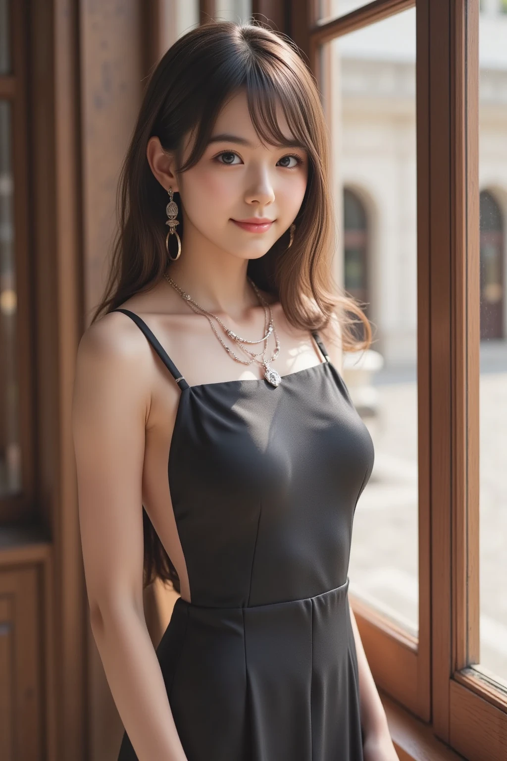 ((Best quality, 8K, masterpiece:1.3)),1girl,18 years old,Asian,Real texture:1.3,(Background blur:1.3),Gorgeous long dress,Tall and slender figure:1.2,(Hot summer weather),(street:1.3),Highly detailed face and skin textures,Exquisite eyes,Long eyelashes,Double eyelids,Skin Whitening,happy,
