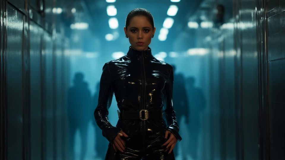 Rest Motionless An awesome woman, cool beauty, A silent agent clad in a glossy black ...