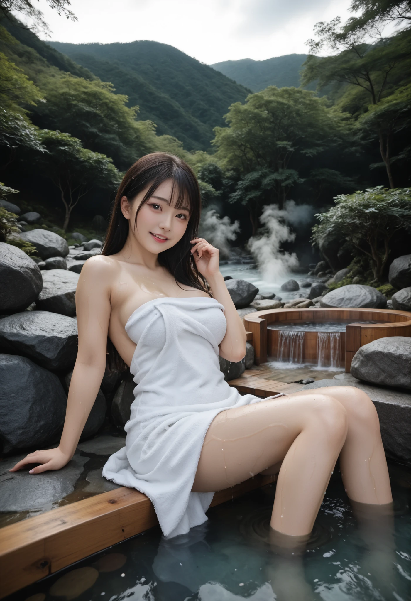 最high quality 、high quality 、 最High Fine、High Fine、8K quality、high image quality 、最high quality、 masterpiece 、immersive video、 very realistic images of the floor at night 、Realistic Painting、 perfect detail 、 Fukasoko Onsen 、High Fidelity、 perfect pictures without blur、close to reality、 image faithfully reproduced down to the smallest detail、 Exquisite and Realistic Weapons 、 exquisite and realistic human skin 、 realistic face in every detail、 Realistic eyes with attention to detail 、 Realistic lips drawn with minimal detail 、 detailed and real teeth、Real ears、 Realistic Hair 、detailed and realistic breasts、  Realistic nipples in great detail 、 Realistically drawn areolas 、 Realistic nipples with minimal detail 、 detailed realistic female organs 、Detailed and realistic vagina、 detailed anal clitoris 、 labia minora detail drawn realistically in every detail 、anus 、Labia minora realistically drawn down to the smallest detail 、(((female pubic hair)))、((Japanese model))､((gravure idol))、((Young face))、((black hair))、((Medium Rounded Breasts))、((stylish body ))、(((Wet skin all over )))、Japanese woman wrapped in natural hot springs and a white see-through towel、hot springs in the hot springs area、(((The white see-through towel is wet and your skin can be seen through)))、((A small towel is wrapped around the body.))、Japanese woman at a natural hot spring in the hot spring area、Japanese woman relaxing in the bath、(soft natural light)、((in the deep forest(soak only your ankles in an indoor hot spring))、((Hot Springs Surrounded by Rocks))、((Deep bathtub(Deep Hot Springs))、((Hot Spring Girl))、((Bathing in a hot spring ))、((close to wet towels))、((hot springs))、((腰までhot springs))、((sit down on your hips))、((kneel down and sit in the hot springs))、((kneel down and sit in the hot springs))、((Lying in a hot spring))、((膝をつきながらBathing in a hot spring ))、((in the hot spring area、Lie down until the water reaches your shoulders))、((Please lie down while soaking in water up to your shoulders.))、((Very clear fresh water))、(( Main Body Seen from the Surface of the Water ))､(((watching her from a random angle)))