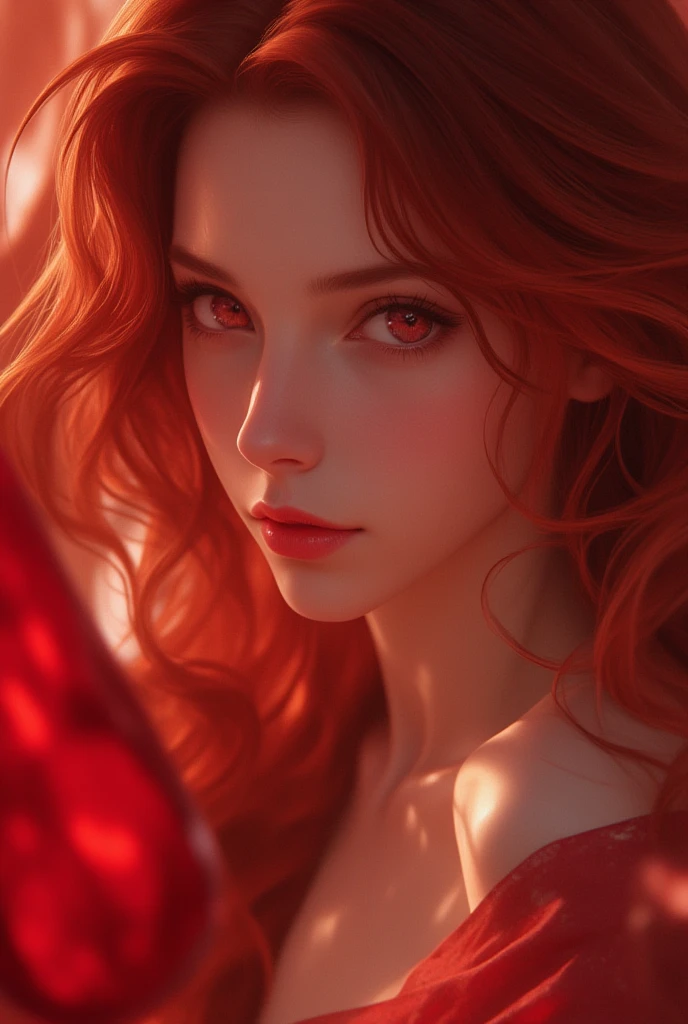 a beautiful woman with long red hair, detailed makeup and red lipstick, , looking at the viewer, (best quality,4k,8k,highres,masterpiece:1.2),ultra-detailed,(realistic,photorealistic,photo-realistic:1.37),studio lighting,vivid colors,bokeh,cinematic portrait,cinematic,dramatic lighting,warm color tones,high contrast,artist signature