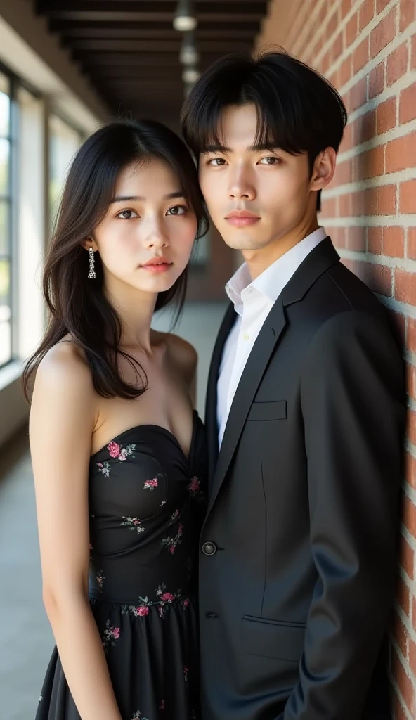 A waist-up shot of a couple posing for a photo, cute asian couple, Korean beauty, a woman and a man, realistic, masterpiece, asian couple, sexy couple 