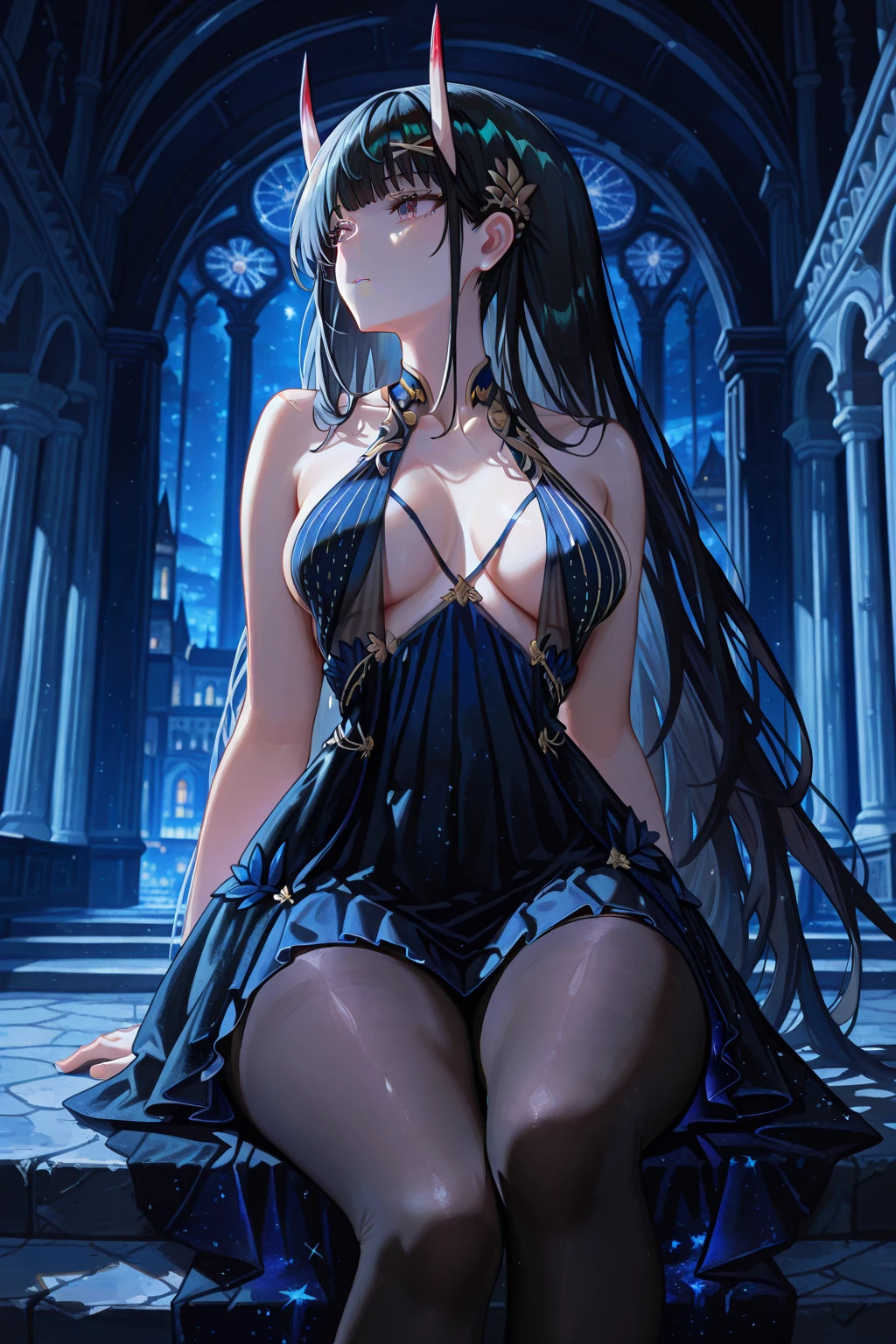 Model woman posing, The cutest 20-year-old beauty, The background is a room in the museum, Very long hair, Open chest costume, Revealing costumes, Gradient Eyes,  makeup, Show Lighting, , One-person viewpoint, canon, nffsw, retinas, masutepiece, ccurate, Anatomically correct, Textured skin, Super Detail, high details, High quality, awardwinning, Best Quality, hight resolution, 1080p, hard disk, 4K, 8K, 16 K