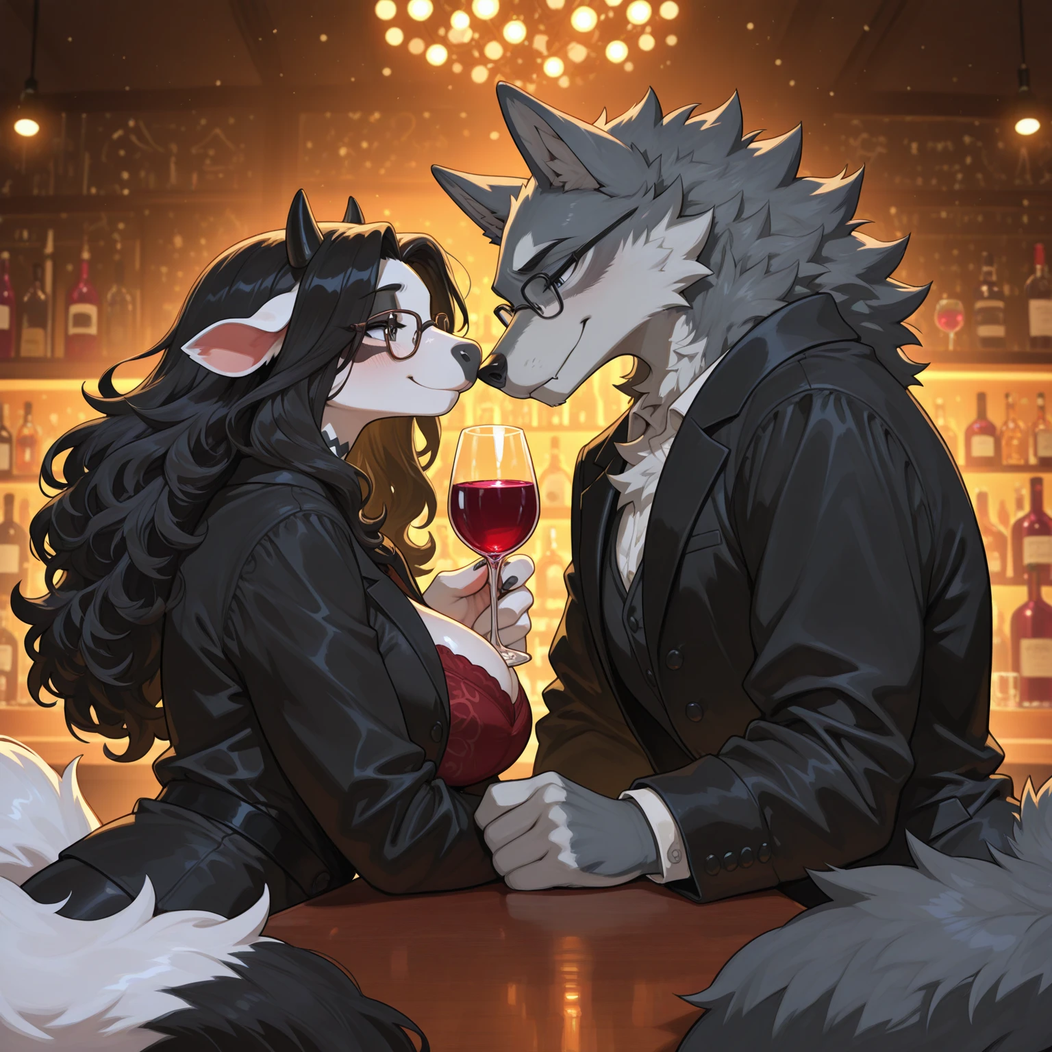 score_9, score_8_up, score_7_up score_9, score_8_up, score_7_up, score_6_up, score_5_up, score_4_up,
<lora:NeonFantasyNocturneV10:1> cult1st,
1girl, smile, short hair, black hair, 1boy, gloves, dress, closed mouth, jewelry, bare shoulders, sitting, collarbone, closed eyes, indoors, off shoulder, necklace, blurry, black dress, cape, armor, cup, lips, window, animal, table, furry, gauntlets, couch, hand on own face, pendant, head rest, dog, off-shoulder dress, furry male, hand on own cheek, wolf, wolf boy, restaurant