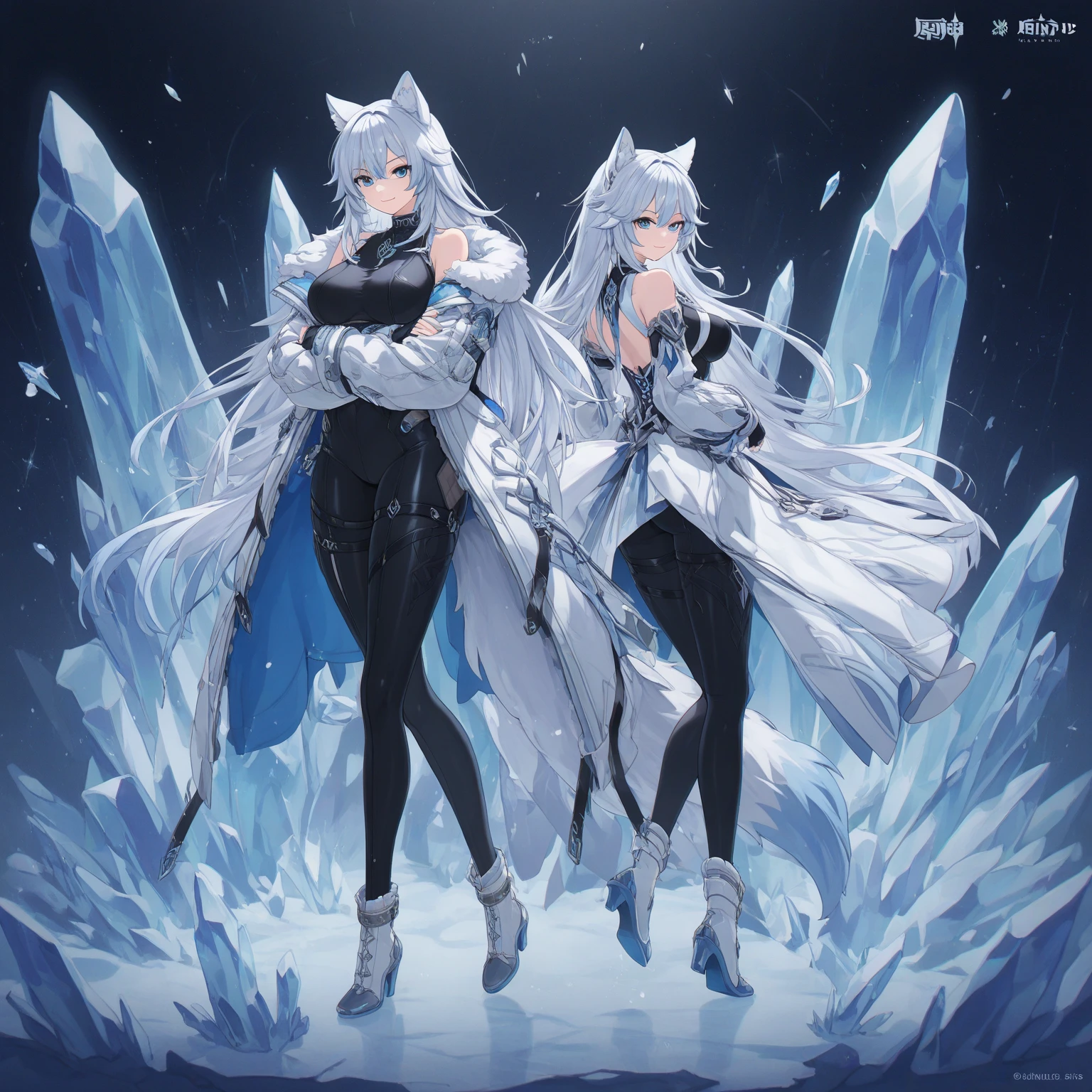 landscape, (glacier:1.3), vibrant nebula sky, Northern Lights,night sky,  (shooting star:1.1), (panorama:1.2), (in winter:1.25),  castle, mother and daughter, full body, looking afar, ((fur-trimmed dress:1.2), (fur-trimmed legwear:1.2), (boots:1.15):1.2), (gradient hair, [white hair:light blue hair:0.7]:1.2), heart ahoge,  snowflake hair ornament, (blue eyes:1.15), eyelashes, gradient eyes, (glint:1.3), scarf, marshmallow, feather,penguin