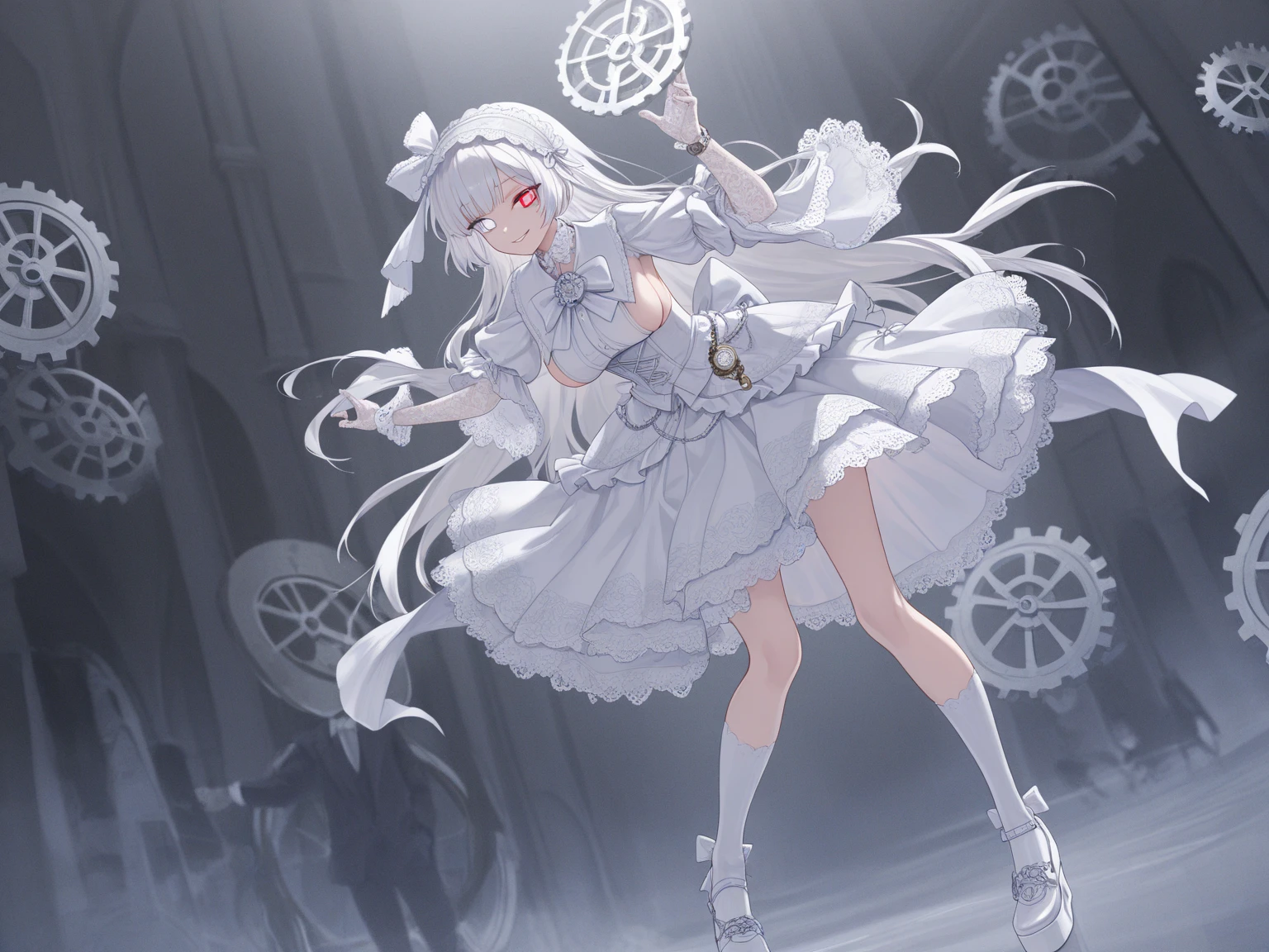 A girl，Standing picture，whole body，Character Design，Bow ruffles