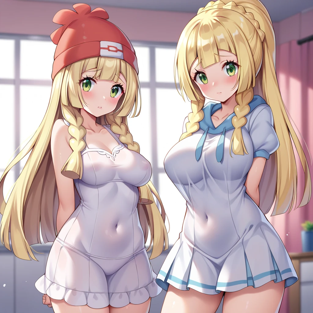 "Melissa Shield, the buxom and brilliant scientist from My Hero Academia, stands before the viewer wearing a tight, low-cut jumpsuit that fits tightly to her curvaceous figure. The vibrant blue color of the jumpsuit accentuates her creamy, fair complexion and golden blonde hair which flows elegantly down her back. Melissa's full, ample breasts strain against the tight fabric, threatening to spill out as she grabs them provocatively, kneading and squeezing sensually. Her shapely, toned legs are fully , leading up to her pert, part rounded rear that is pointed directly at the viewer, begging to be admired. Melissa's expression is one of sensual desire, her luscious lips parted slightly as she looks over her shoulder with bedroom eyes, silently beckoning the viewer to join her in unspeakable acts.