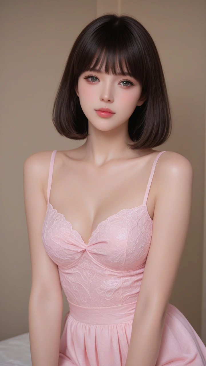 pink lace &Good, (((Very elegant and beautiful, Perfect detail, Super detailed))), whole body, The most detailed girl, Depth of written boundary, 美しく詳細なwhole body, Thin legs, 1 girl, 30 years old, Very short hair, Spiked Hair, Gray and silver hair, Beautiful detailed hair, Perfect Face, Expressionless, Beautifully detailed deep eyes, Open your mouth a little, Delicate arms and hands, Pale skin, Earrings, Beautiful and gorgeous necklace, Colorful background, HD background, Blurred Background, Very delicate and beautiful, Masterpiece, (((Highest quality, Very beautiful 8K CG wallpaper))), (((Trendy hairstyles))), (Inside the room,Stylish interior,window),