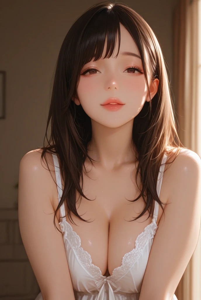 (Top Quality, Masterpiece: 1.1), (Real: 1.4), BREAK (((FF7))) (((Tifa))),(1Girl:1.2),Ultra-detailed face, Detailed eyes,((Light Brown Hair, ?????????????: 1.2)), BREAK (((FF7))) (((Tifa))),((school,bed,summer),(leaning forward),(?????? slip from shirt), (girl wearing bra,panties), BREAK (??????) (Small and beautiful hard ??????),(shiny oiled skin: 1.4), about 18 years old,aroused,(POV:1.3)