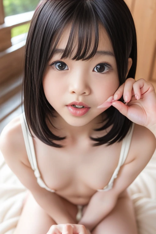 bent forward pose、Bedroom、nightgown、japanese girl、17 year old girl、small ???????、perfect ???????、perfect skin、perfect body shape、small ???????、small face、wet hair、black haired、bangs whorl、colorful、 ??????、