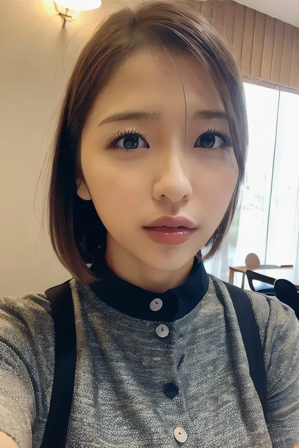 masterpiece,beautiful,Very Detailed,fine-grained,exquisite,(Ultra High Definition),(8K UHD top quality), (realistic, pictures-realistic:1.37), Depth_of,is blurry_background, pictures_insert,Dramでic lighting,reference_insert,pictures_background,picturesrealistic,detailed skin,つやつやof肌,(((白いを彼女of口of中に))),(((upper body))),bookmarks 高解像度ofpictures, 若い日本of女性アイドル, solo, alone, no clothes, Full body , focus on face, upper bodyof接写, looking at camera,, pale skin, detailed face, detailed eyes, Alluring eyes, light makeup, (and open your mouth, 後of), indoor, is facing forward, Show your mouth , smile, 35mm Film