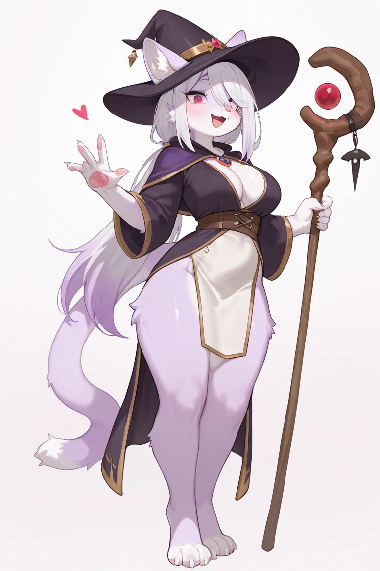 Furry Dragon, Dragon (anthro mic e fluffly), mic, fluffly, white coat, detailed coat, black eyes, god of eyes, black witch hat with gray bow, hair all over belly and thigh, work of art, detailded, (fur covering the belly and thigh, (VOLUMOUS WHITE FUR ON THE NECK), calda de Dragon branco, furry kemono, wearing glasses without rounded lenses, cute thighs, shiny thigh, detailed coat, gray striped silk socks, and black, black and gray striped silk gloves, Cute pose, white wings, fluffy wings, lowered, Grinning