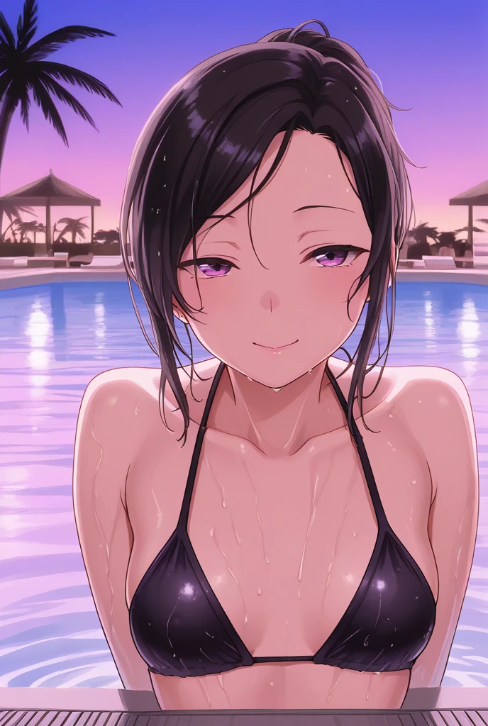 Masterpiece, 1girl, Yor Briar, Spy x Family, in a bikini, selfie, poolside, Hotelresort 