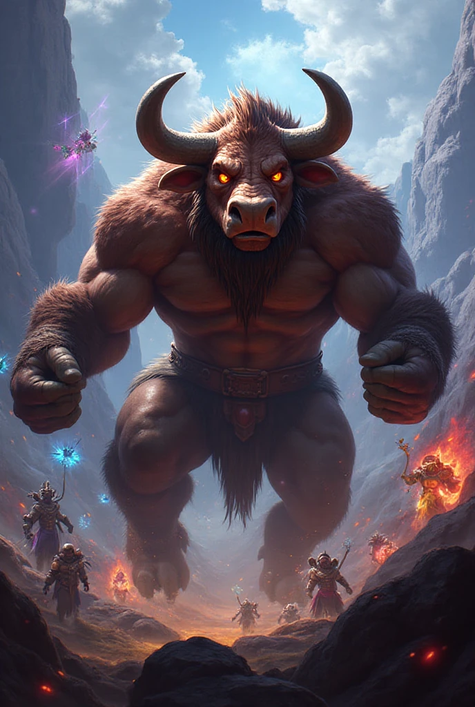 ultra-detailed, masterpiece, masterwork, high quality, best quality, hdr, (nature), posted on e621, (by darkgem), , male, solo, ((, , perfect )), (red body minotaur), hairy dragon, (white body), (long golden hair, yellow eyes), standing, from below, dynamic angle