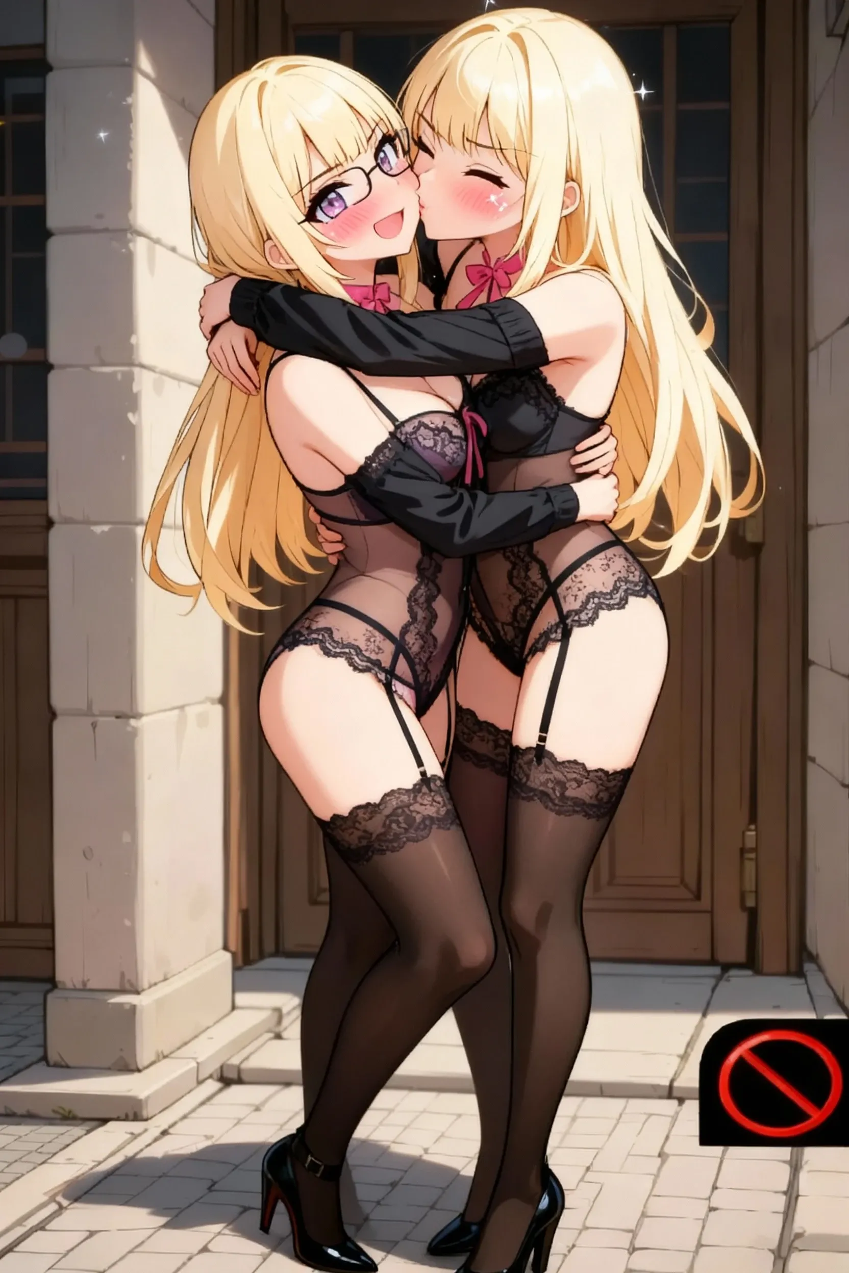 highest quality,wonderful,finely,extremely detailed CG Unity 8K wallpaper, (girl, clothed), (cleavage cutout), (open mouth:1.1), (long tongue:1.1), (mouth drool:1.1), (black stockings:1.1),(Thighs:1.3),(Waistline:1.3),(black blindfold, blindfold:1.5)