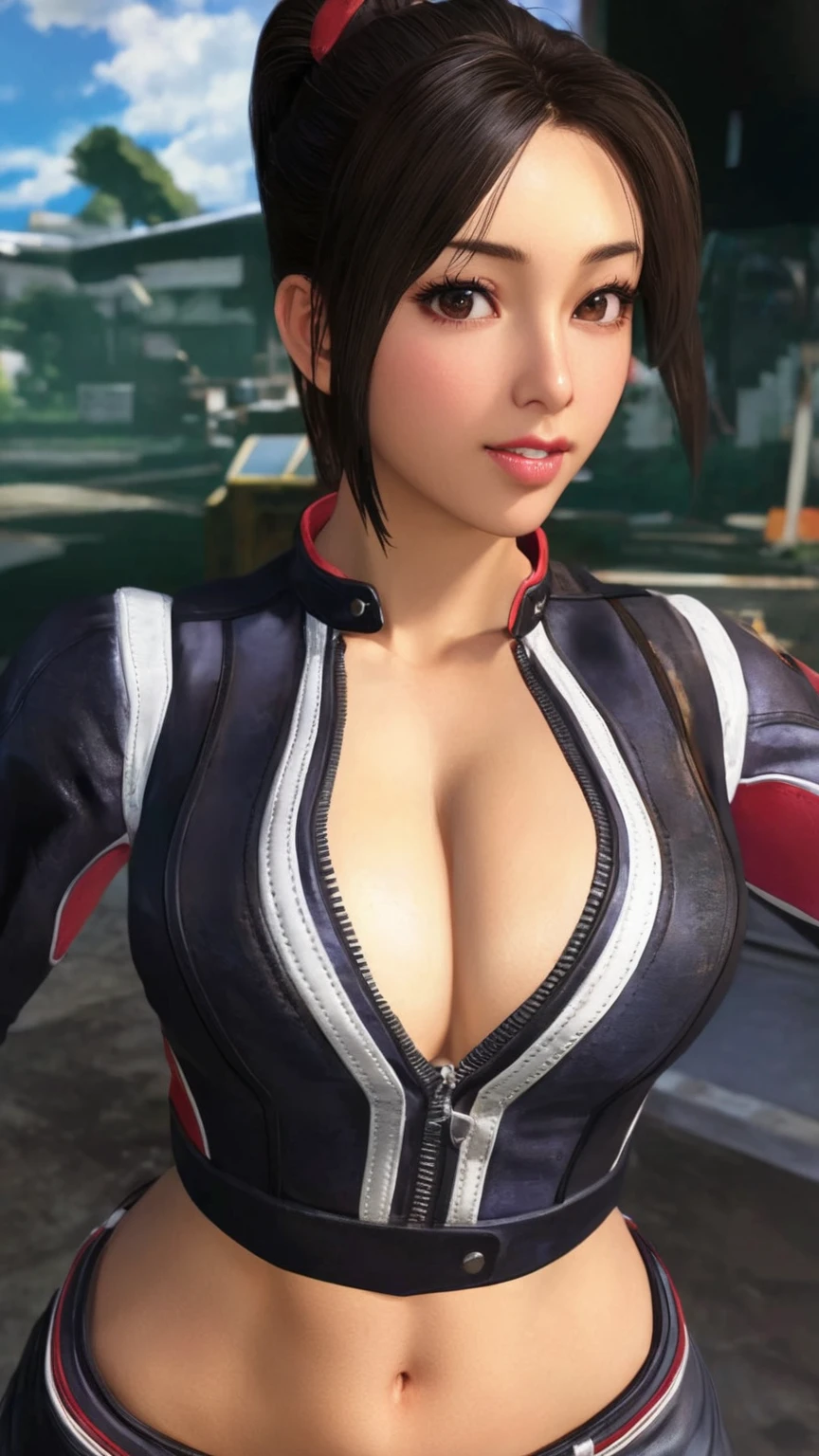 (Raw quality:1.4)、8K resolution、Ultra-high-definition CG images、Japan female racer in blue racing suit standing in front of blue formula car　F1 キー　circuit　Blonde　Short Hair　Monaco Grand Prix　Standing with arms crossed　Cleavage　People Shooting　Portrait