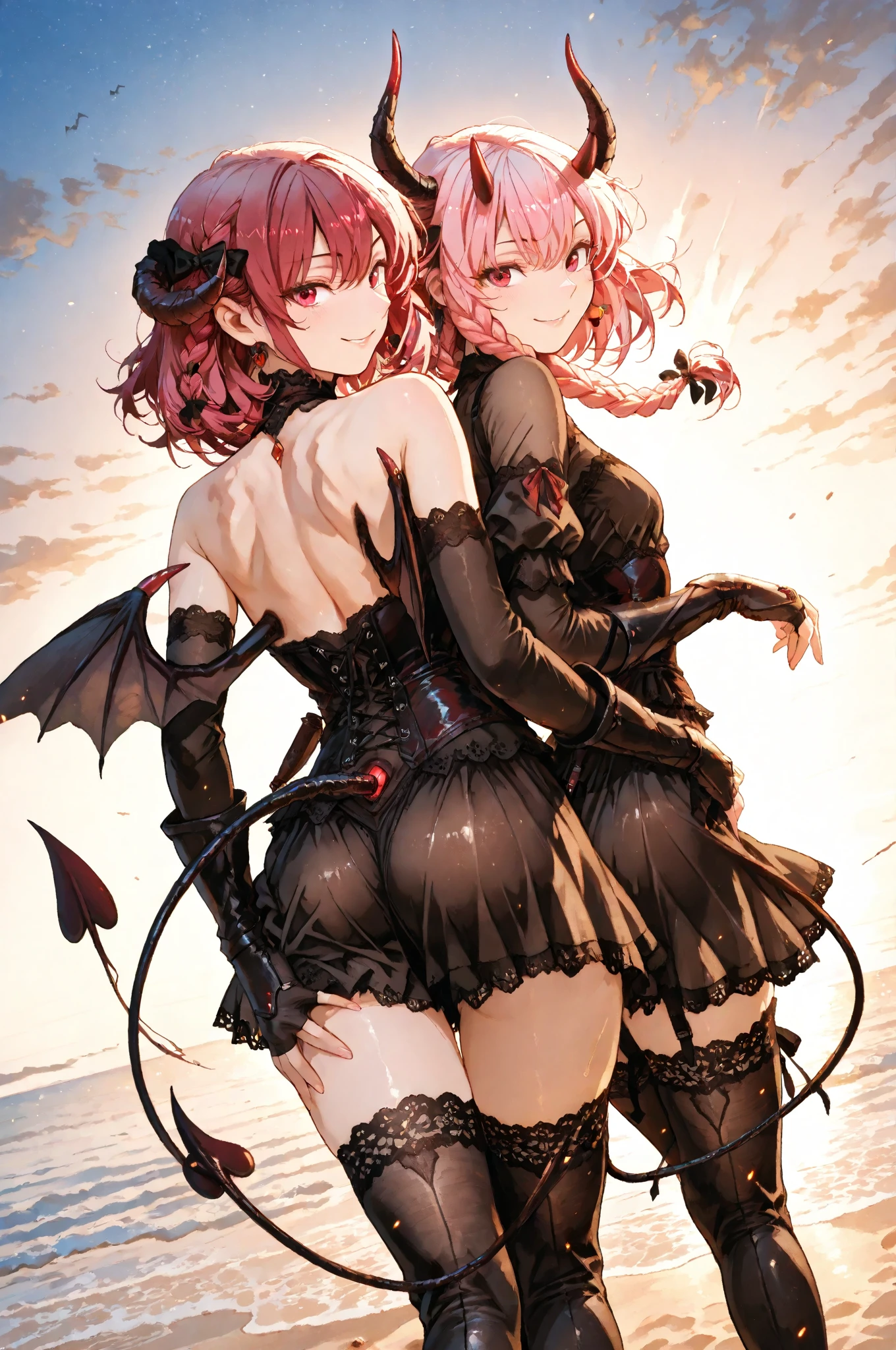 Details, ultra-detailliert, masterpiece, top-quality, Beautiful fece, A detailed eye, (3 women:1.4), Three Succubi (symmetrical succubus wings), (triplets:1.2), (ribbon:1.1), (two side up), tie, Bree, earrings, Suspicious face, (white background:1.3), alicious smile, Bruises and ugly  features, young features, long-sleeve, fluffy sleeves, fluffy hair, (Open your mouth and laugh), Chiquita, Colossal tits, (Put your hands on your face), Ruffled uniforms, hair clips, (Ridicule:1.1), looking-down, Angle , respected by women, (upward looking gaze:1.2), (hearts symbol:1.5), (lump of heart:1.5), (heart effect:1.5), (heart mark:1.5), demon tail, Devil's Taiuccubus, (super Colossal tits:1.3), (heart tattoo:1.3), Yodare, Devil's Tail, Chest Alignment,  Girl Sandwich face sandwich (confused and blushing,kawaii facepose your ), hug each other, catch them, そしてサンドイッチを作ってサンドイッチにhug each otherポーズ, (burying boy's face in cleavage:1.2), sandwich from front and back, Sullen expression 4p, boy looking away