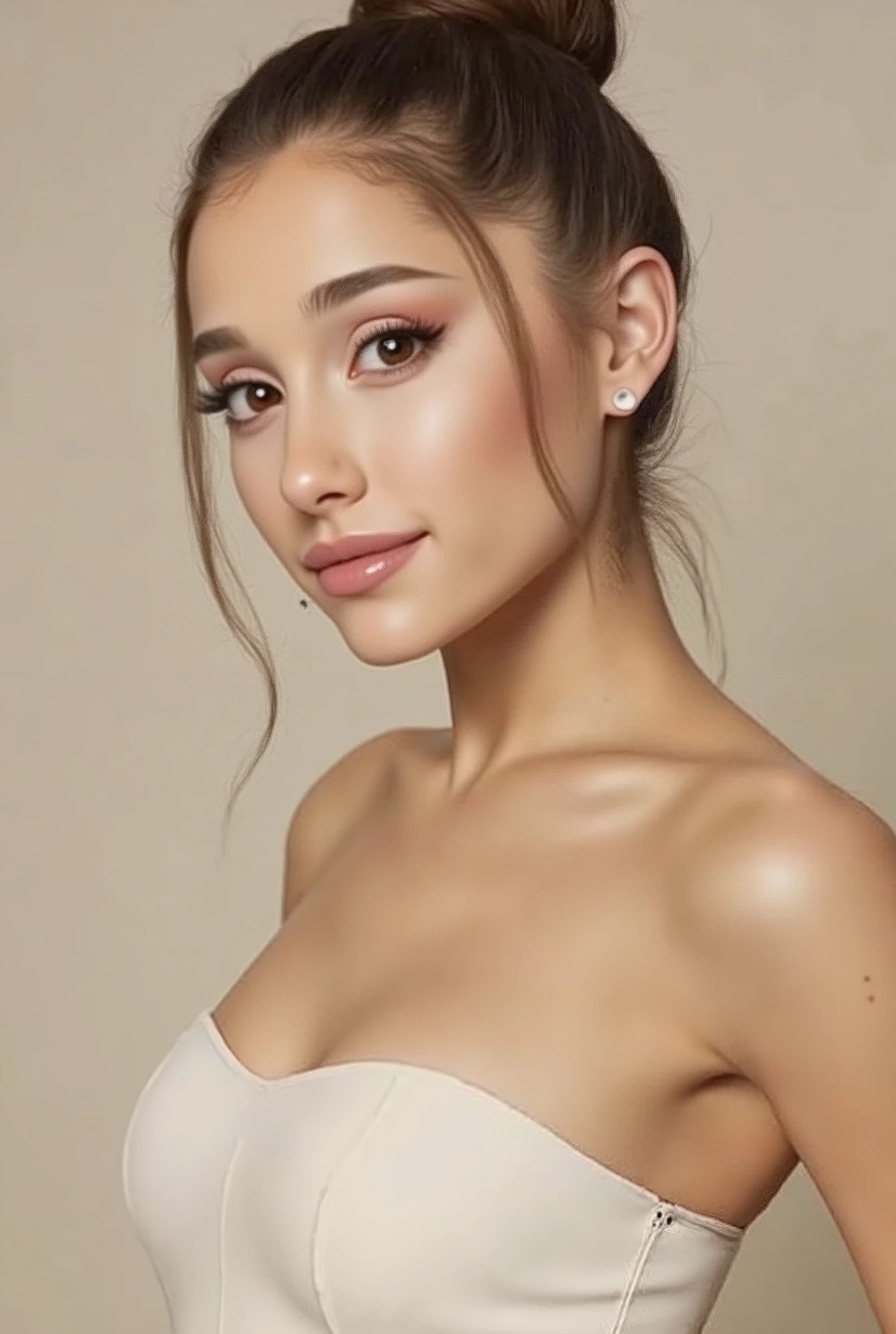 Ariana,Ariana Grande: realistic studio photo of a model like Ariana Grande wearing a collar
GR: ((Fine blue frame around the picture):1.9).
"🌟:ultra high resolution, fotorealistisch, in the style of a classic Studio portraits with soft beauty light and subtle, thin frame with ghotic rose ornaments around the entire picture, large bust"
"🌌:neutraler, light cream studio background, soft Rembrandt light from the top left, barely visible crease, everything focuses on the face and upper body"
"👤 : Ariana (20) in hoher bluse,
Hochsteckfrisur,individual strands of black hair fall softly over one shoulder,
feste , covered firm .
Flawless face with natural makeup
Hyperdetailed brown iris with visible corneal structure
Precise limbal ring with darker pigmentation
Natural eyelashes without clumping
Self-confident direct look at the camera
"🔥:sie steht entspannt, Kopf leicht geneigt, a barely noticeable smile, the mood is timelessly elegant and permeated by calm beauty"