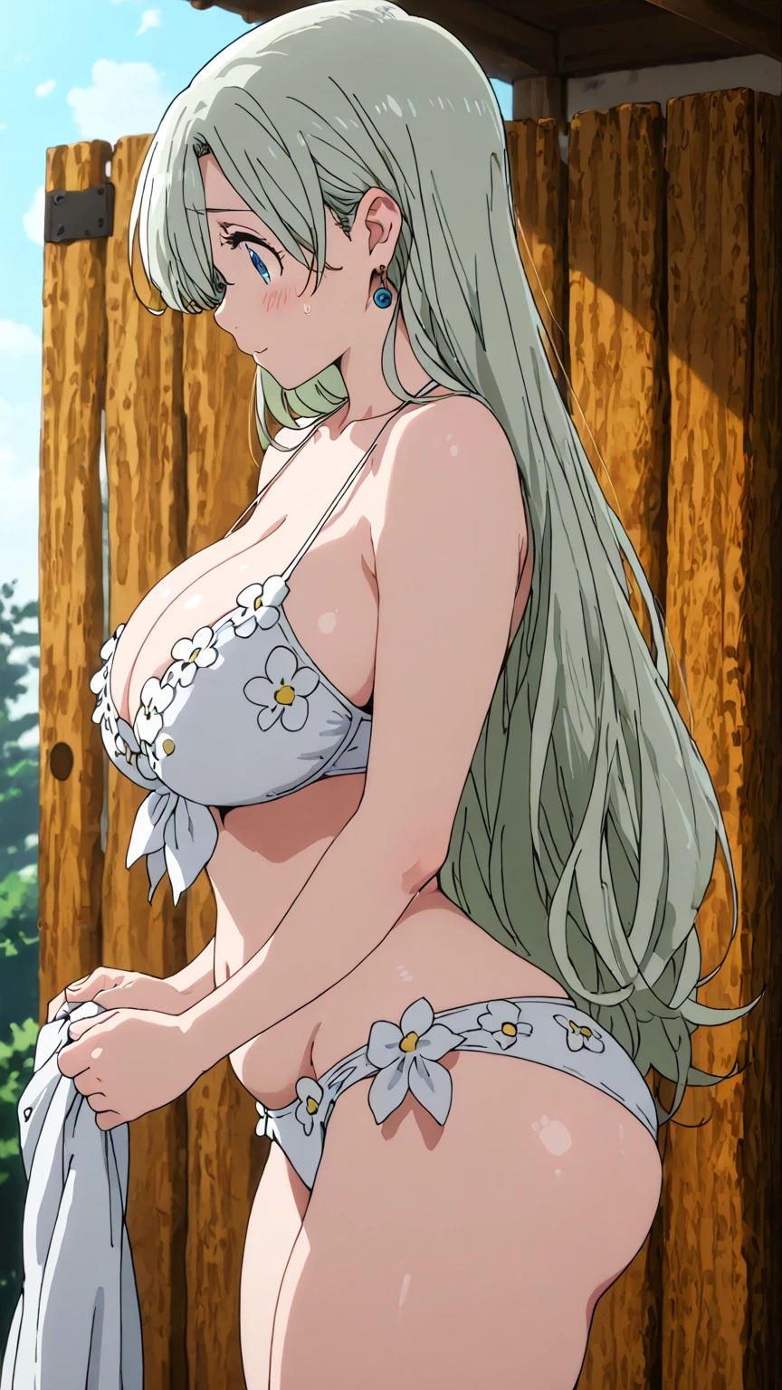 1girl, solo, chacha_akaza_season2,v, ???????, ??????????, 1 girl, long_hair, swimsuit, double_v, rating:questionable, smile, solo, ??????, ???????, microbikini, thighs, green_eyes, ????????????, ???????, from_below, looking_at_viewer, ??????_slip, day, sweat, very_long_hair , navel, ????????????????,very long hair

