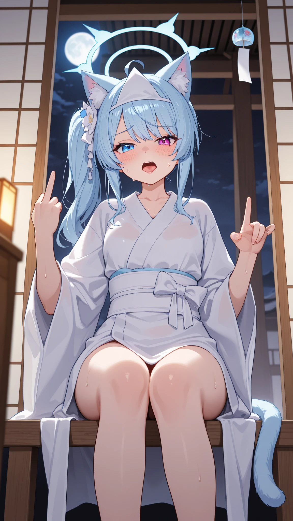 NSFW,Hololive,Shirakami Fubuki,Gray Hair,Fox ears,Gray Hair、One side braid,(yukata:1.5),Open front,(Perfect hands),(Perfect Anatomy),(masterpiece),(highest quality),Embarrassed,blush,(orgasm:1.5),( face:1.8),(Sweat:1.5),Open your mouth、Sticking out tongue,Are standing,(Leg spread:1.5),(Delighted:1.5),(One man:1.5),hostel,Luxury Room,(Naughty posture:1.5),(peace sign:1.5),(Tattoo:1.3),(Dark skin color:1.7)