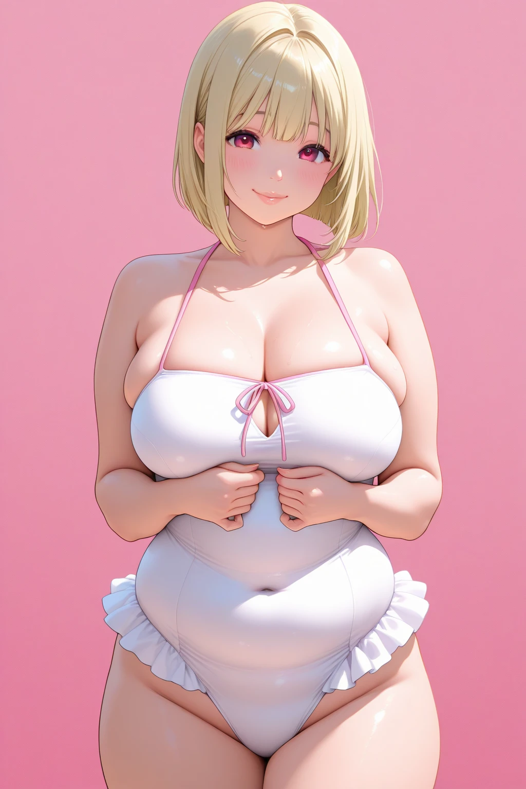 (perfect body),highest quality,(8K portrait),(official art)、()、nuee、embarrassing、(laughter)、((big breasts))、,((amount)) (((thick thighs)、((arms above head))、spread your legs、Lying on the bench、beach、((She spreads her insides and shows her .))、(((Kupaa)))、