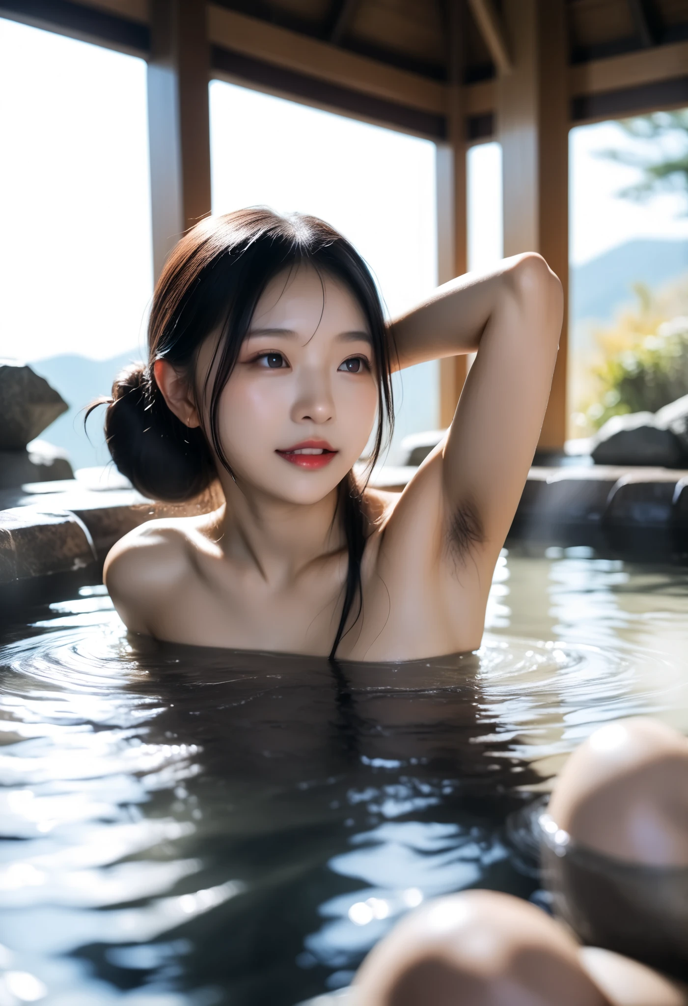 最high quality 、high quality 、 最High Fine、High Fine、8K quality、high image quality 、最high quality、 masterpiece 、immersive video、 very realistic images of the floor at night 、Realistic Painting、 perfect detail 、 Fukasoko Onsen 、High Fidelity、 perfect pictures without blur、close to reality、 image faithfully reproduced down to the smallest detail、 Exquisite and Realistic Weapons 、 exquisite and realistic human skin 、 realistic face in every detail、 Realistic eyes with attention to detail 、 Realistic lips drawn with minimal detail 、 detailed and real teeth、Real ears、 Realistic Hair 、detailed and realistic breasts、  Realistic nipples in great detail 、 Realistically drawn areolas 、 Realistic nipples with minimal detail 、 detailed realistic female organs 、Detailed and realistic vagina、 detailed anal clitoris 、 labia minora detail drawn realistically in every detail 、anus 、Labia minora realistically drawn down to the smallest detail 、realistic pubic hair expressed down to the smallest detail、(((female pubic hair:1.3)))、(((I have hair growing on my armpits)))、((( armpit hair:1.3)))、((Japanese model))､((hot spring girl))、((Young face))、((black hair))、((Medium Rounded Breasts))、((stylish body ))、(((Wet skin all over )))、(((nude)))、Japanese woman at a natural hot spring in the hot spring area、Japanese woman relaxing in the bath、(soft natural light)、((in the deep forest(soak only your ankles in an indoor hot spring))、((Hot Springs Surrounded by Rocks))、((Deep bathtub(Deep Hot Springs))、((Bathing in a hot spring ))、((close to wet towels))、((hot springs))、((腰までhot springs))、((sit down on your hips))、((kneel down and sit in the hot springs))、((kneel down and sit in the hot springs))、((Lying in a hot spring))、((膝をつきながらBathing in a hot spring ))、((in the hot spring area、Lie down until the water reaches your shoulders))、((Please lie down while soaking in water up to your shoulders.))、((Very clear fresh water))、(( Main Body Seen from the Surface of the Water ))､(((watching her from a random angle)))