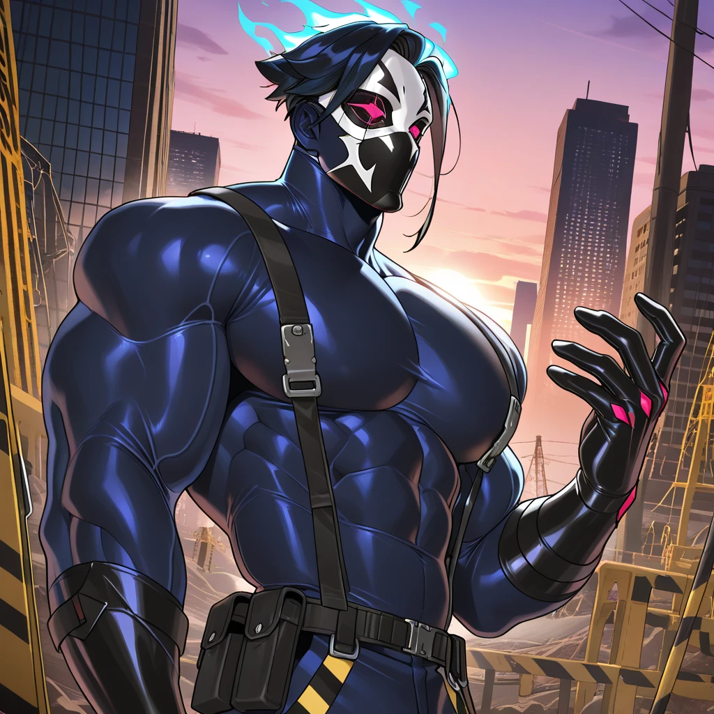 Grinning fearlessly,(((8-year-old boy))),Huge muscles,Huge ,Glare,Exploding Background,Clear blue sky,Halloween Decorations