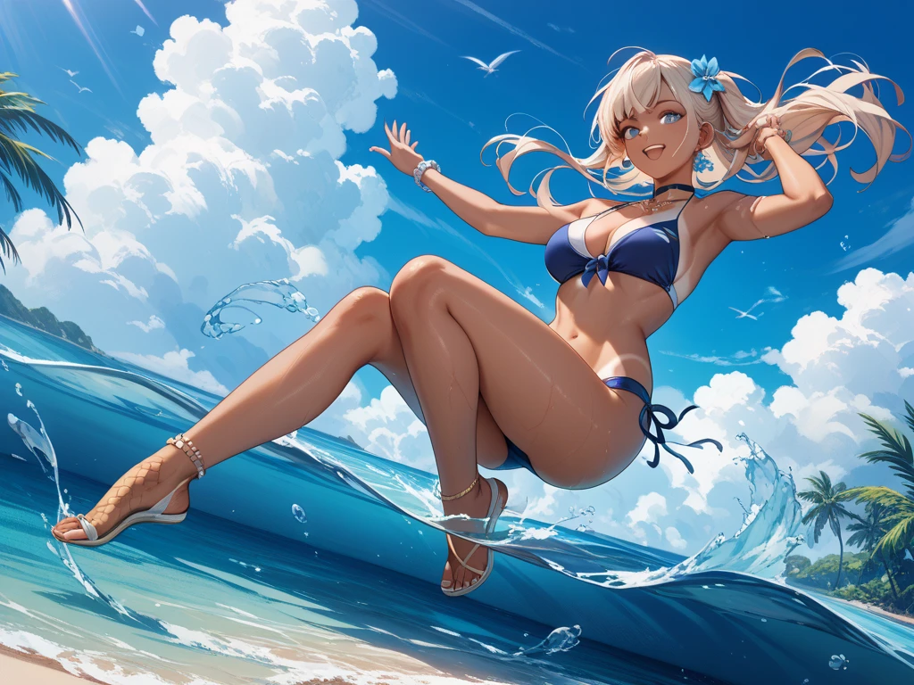 Best quality at best，nabel，???，hand on her own ?????，The halo，full bodyesbian，largeeyes，Raised ????，8K，，Beth，By the beach，lacepantyhose,with her mouth open,Open your legs,cute ???????????鼻子,cute ???????????，The mouth is relatively large,The legs are relatively long,Big ?????,The eyes are relatively large,long whitr hair，The eyeballs are relatively large,Eyes sparkle,????? foot,The nose is relatively large,white color hair,No shoes，prette,??????,at a forest,Long legs,cute ???????????脸，??????，Being fixed in a running posture by a little boy，A little boy is watching，把时间停止定住了cute ???????????少女一个prette又可爱美少女，Breastkini，????? foot，Extreme light，Ultimate texture，Best quality at best，A high resolution，The eyes are relatively large，The nose is relatively large，The mouth is relatively large，