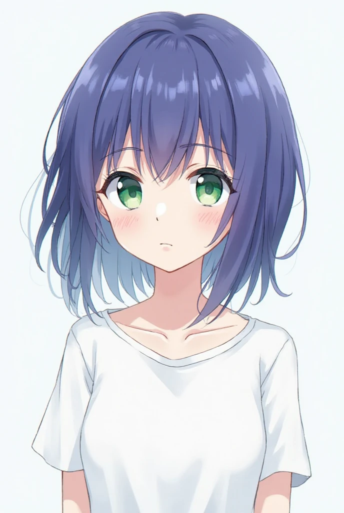 Anime girl with blue hair and green eyes in white shirt, a character ...