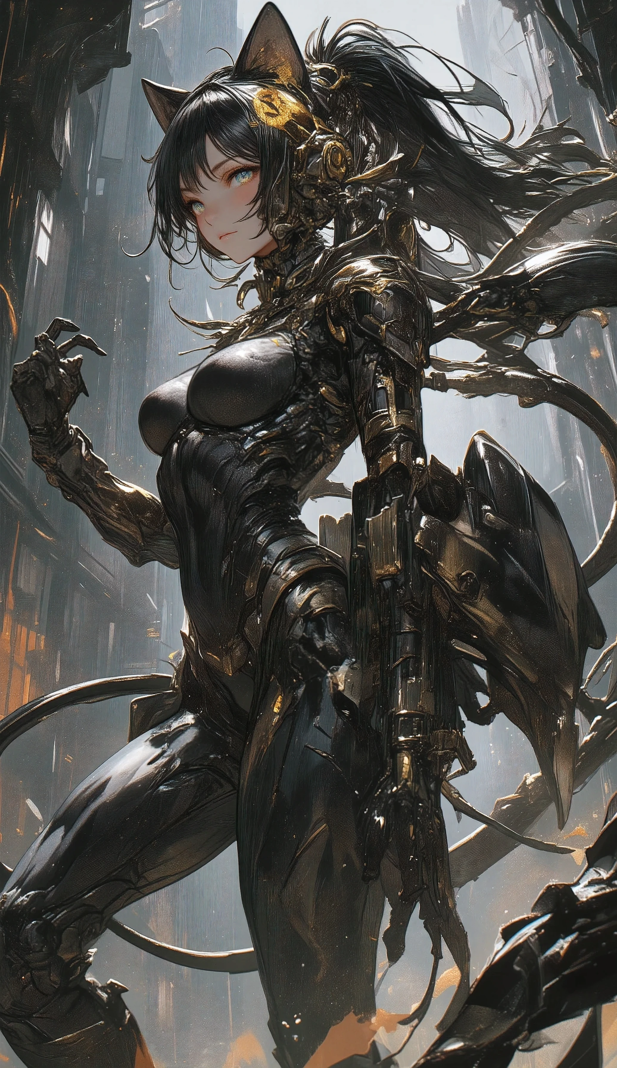 Woman wearing a costume with a Scorpio motif、Female Panther Pose、Machine and Biological Fusion、Machine Scorpion Stinger、high image quality、High Quality