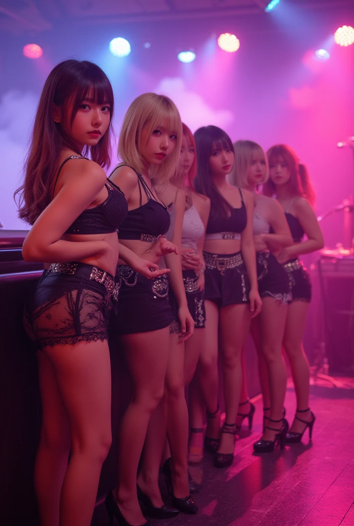 (White and vivid colors, Acutance, Exposed:1.2, :-0.9), (9  junior idols in group photograph), ((face variations, Hair variations)), { Navel | pretty  | (Delicate lace knitted wear) | Flowers | (Colorful Light shines from Dazzling and delicate stained glass:1.2) }, (portrayed in the best quality and high resolution. The image should be ultra-detailed, realistic, and photorealistic with a touch of rawness). { under the mesmerizing back lighting | concept art | enhancing the overall visual impact }. Whole Body proportions and all limbs are anatomically accurate .