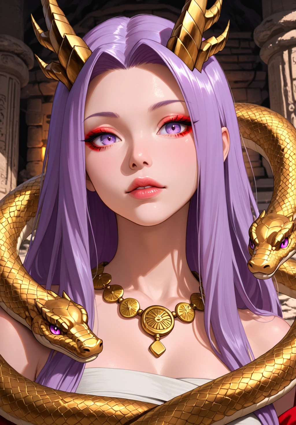 A white snake with a purple eye color the animal snake