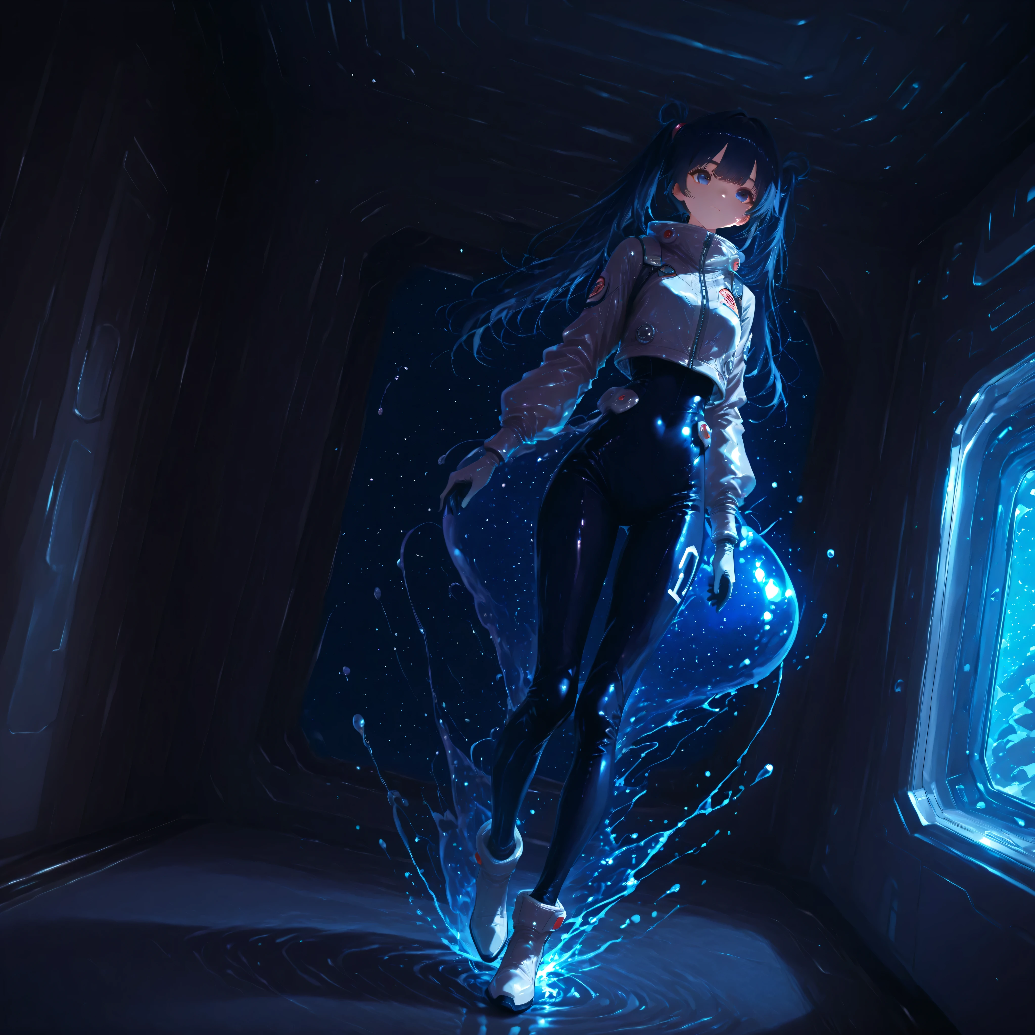 (Inside a shabby spaceship:1.7)、night、(Body floats:1.6)、Wide々A stylish interior、Space Suit、Dark Blue Hair、height twin tails、
Active women、score_9,score_8_up,score_7_up,top quality, detailed clothing、femininity(femininity)、dynamic angle、Dynamic Action、 Active Action