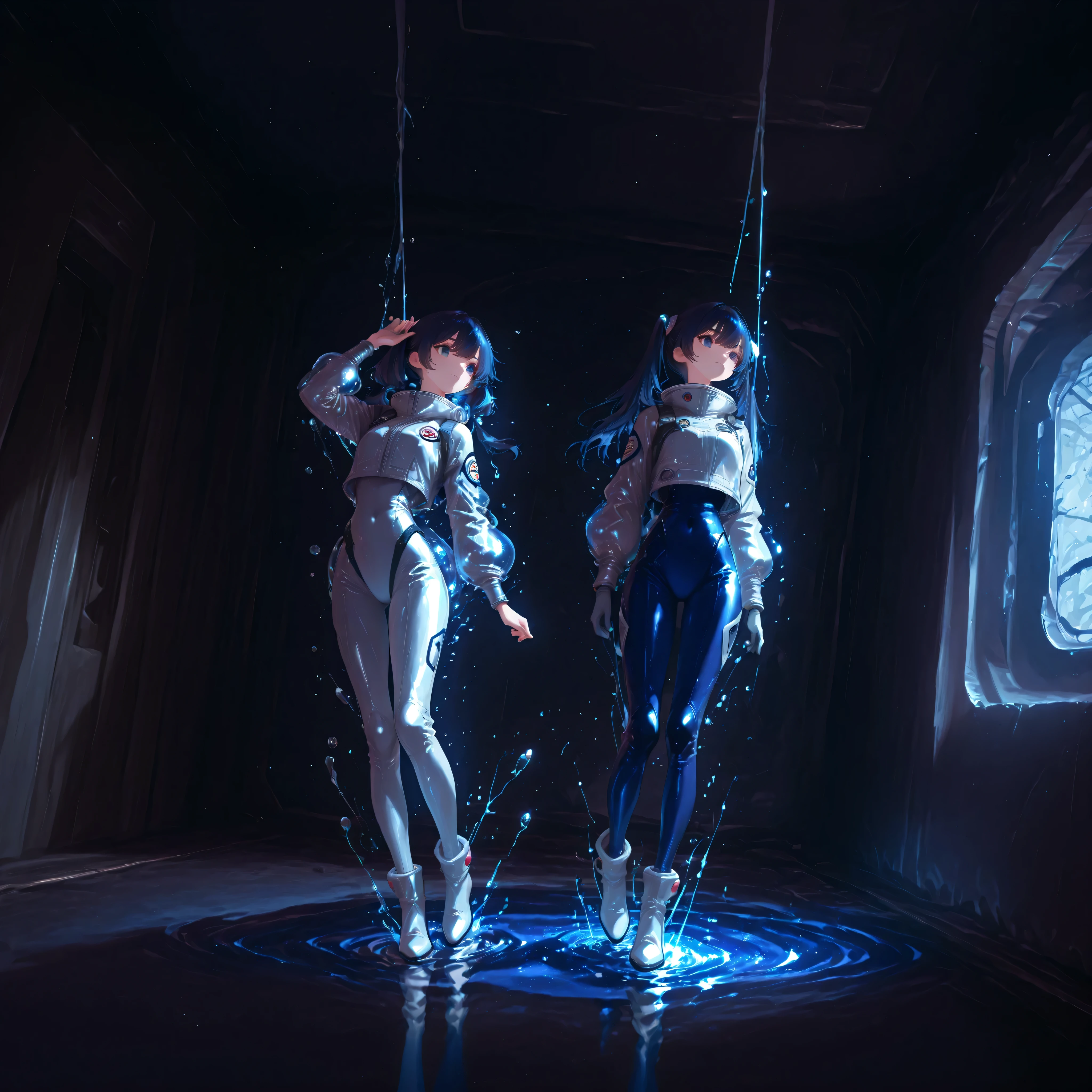 (Inside a shabby spaceship:1.7)、night、(Body floats:1.6)、Wide々A stylish interior、Ruins、Space Suit、Dark Blue Hair、height twin tails、
Active women、score_9,score_8_up,score_7_up,top quality, detailed clothing、femininity(femininity)、dynamic angle、Dynamic Action、 Active Action