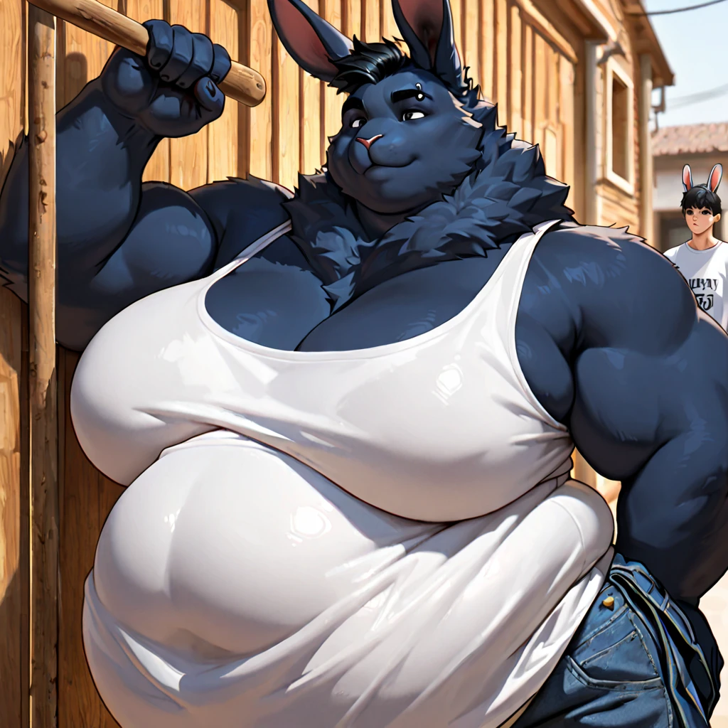 by darkgem, by duase, by kevinsano, by bng, by sligarthetiger, by zaush, solo, 1girl, toriel, maroon eyes, female, older woman, furry body, chubby, heavyset, broad shoulders, wide body, thick thighs, big arms, (:1.1), heavy ,  outline, highly detailed eye, (black pupil:1.3), milf, tank top, ( midriff:1.3), cleavage, large , (g-string:1.3), Masterpiece, best quality, absurd res, highly detailed, cleanly drawn eyes, park environment, standing upright, cute smile, (big bottom lip:1.2), black lipstick, casual posture, from below, (extremely low angle:1.2),