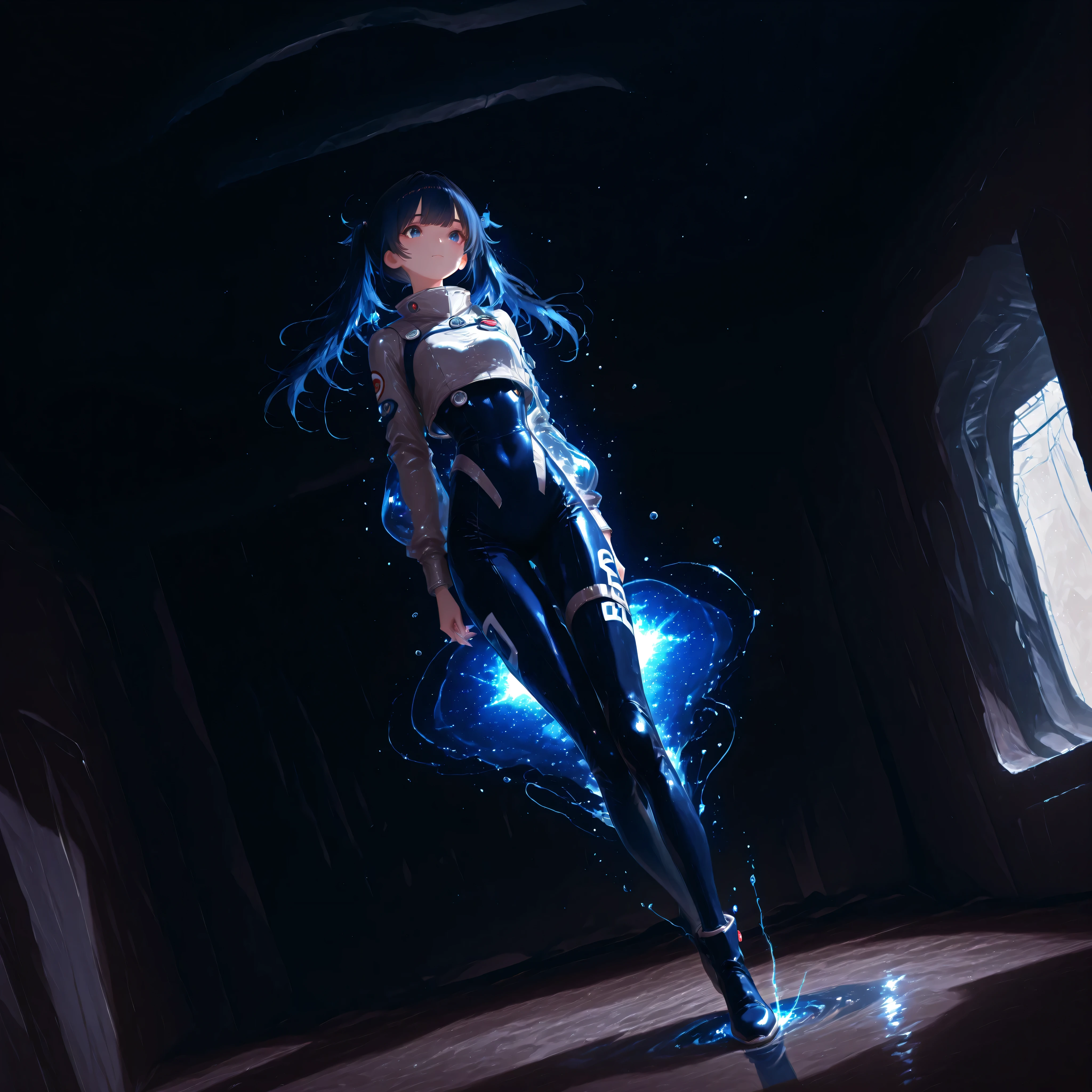 (Inside a shabby spaceship:1.7)、night、(Body floats:1.6)、Wide々A stylish interior、Ruins、Space Suit、Dark Blue Hair、height twin tails、
Active women、score_9,score_8_up,score_7_up,top quality, detailed clothing、femininity(femininity)、dynamic angle、Dynamic Action、 Active Action