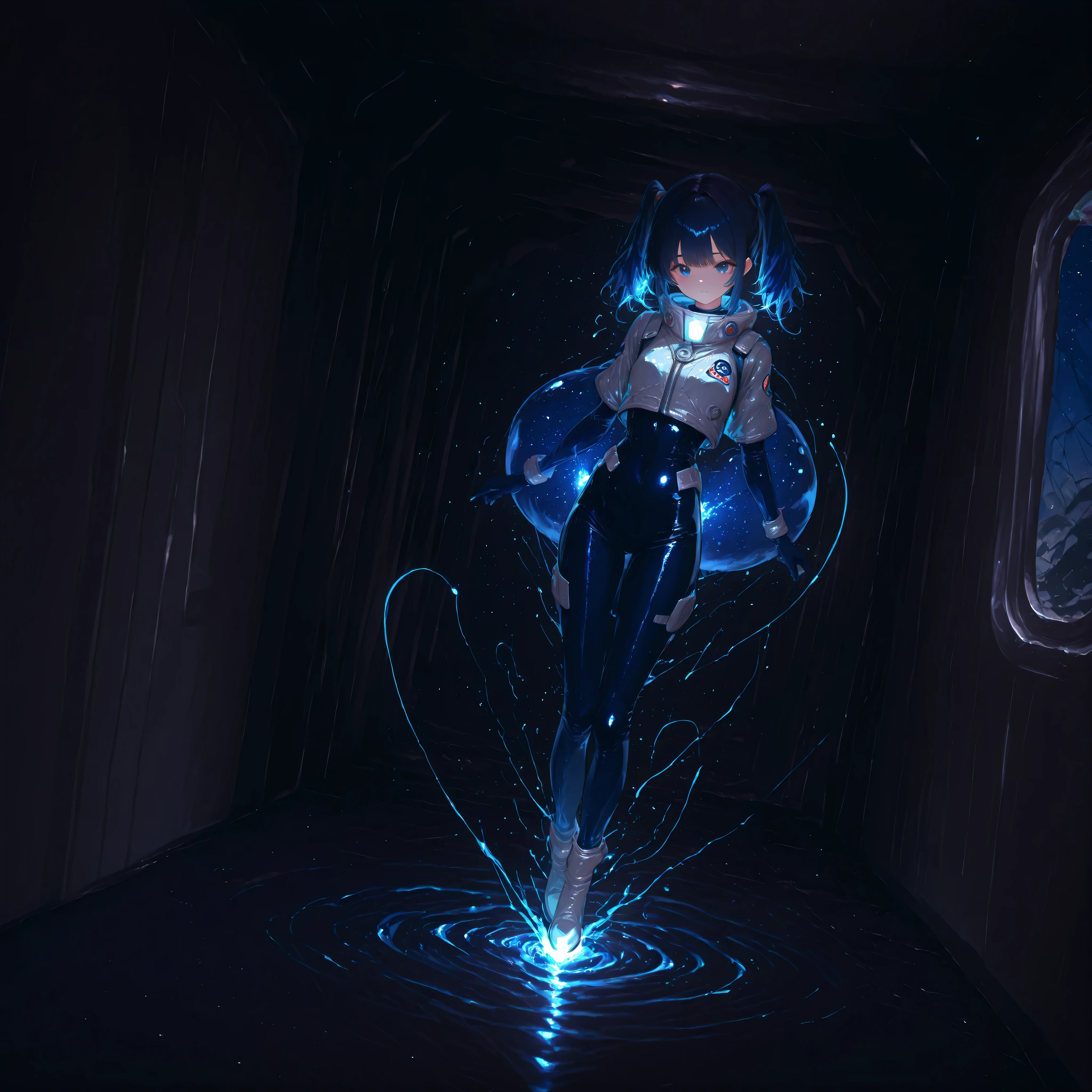 (Inside a shabby spaceship:1.7)、night、(Body floats:1.6)、Wide々A stylish interior、Ruins、Space Suit、Dark Blue Hair、height twin tails、
Active women、score_9,score_8_up,score_7_up,top quality, detailed clothing、femininity(femininity)、dynamic angle、Dynamic Action、 Active Action