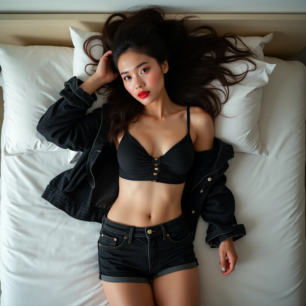 Photo of a 20 year old woman, Perfect Face, masterpiece, good, ?????????, black_good, Jacket, black_panties