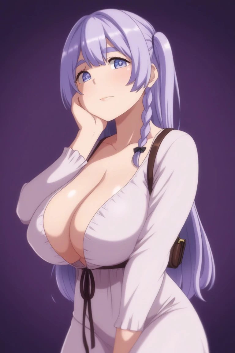 1 girl, open lips, blush, cosmetic, faint smile, white hair, purple eyes, crop top, skirt, light, glow, thigh, clavicle, Willow Yao, (masterpiece), wallpaper, hand in panties