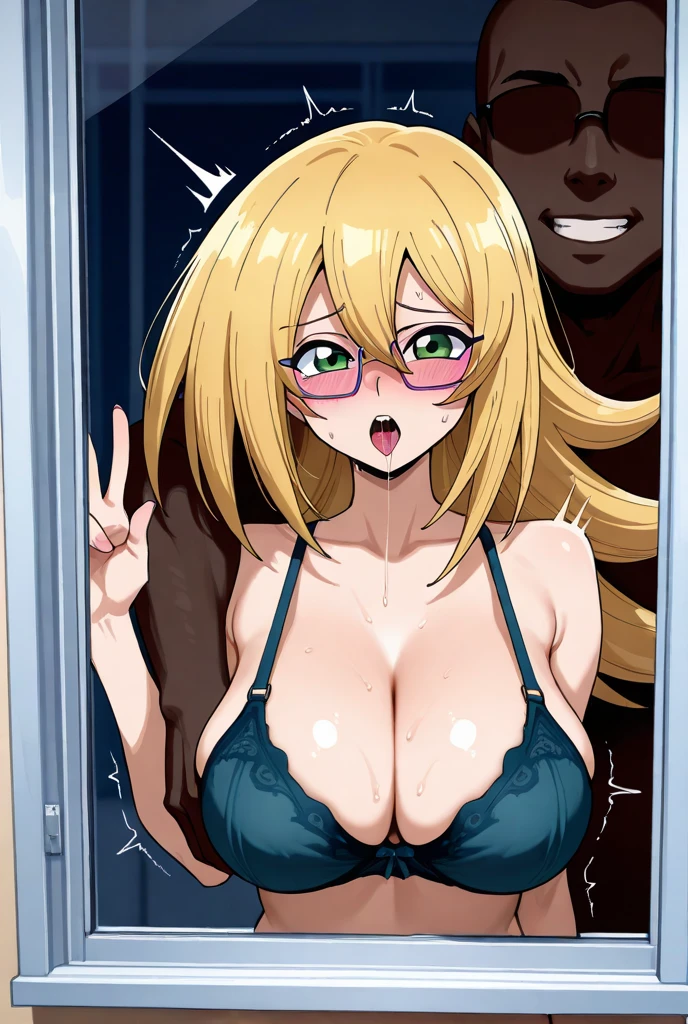 highest quality, High resolution, (????????????:1.2), whimsical tierage, blonde hair, green eyes, hair intake, long hair, low-tied long hair, Glasses, blush, embarrassing, (((?????????)))?????????????, ???????, blush cheeks, breath, sweat, ??????????, BREAK hetero, (hetero couple),(???:1.5),