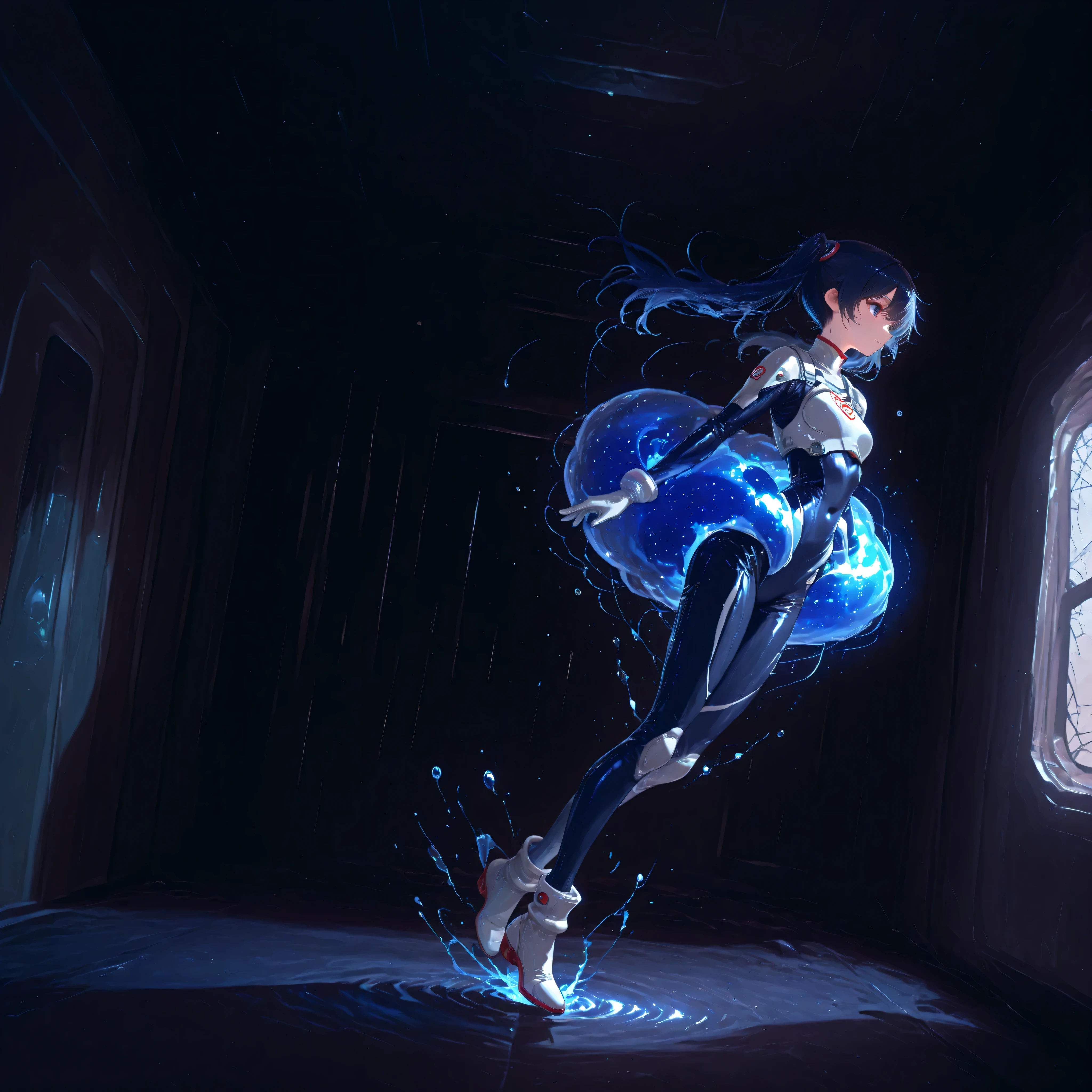 (Inside a shabby spaceship:1.7)、night、(Body floats:1.6)、Wide々A stylish interior、Ruins、Space Suit、Dark Blue Hair、height twin tails、
Active women、score_9,score_8_up,score_7_up,top quality, detailed clothing、femininity(femininity)、dynamic angle、Dynamic Action、 Active Action